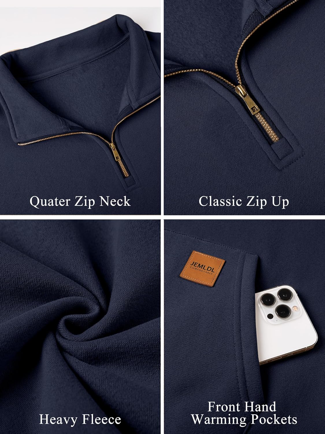 JEMLDL Men's Fleece Quarter Zip Pullover Sweatshirts Casual Long Sleeve Warm Mock Neck Sweatshirt with Pockets - Image 7