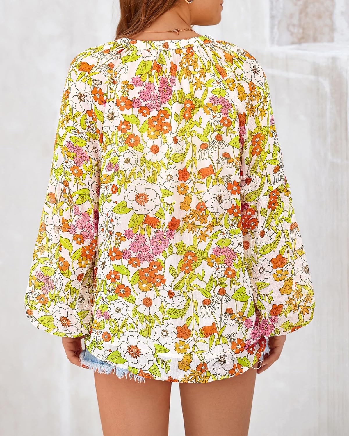 BTFBM Blouses for Women Dressy Casual Floral Summer Boho Tops V Neck Lightweight Long Sleeve Shirts Spring Clothes 2026 - Image 3