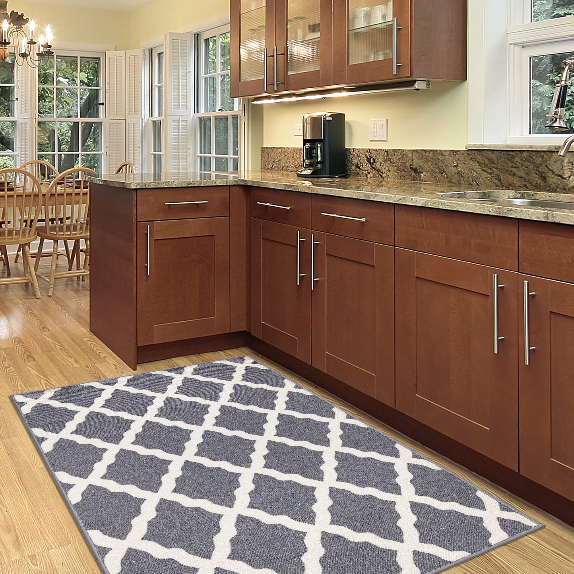 Ottomanson Glamour Collection Non-Slip Rubberback Moroccan Trellis Design 3x5 Indoor Area Rug, 3'3" x 5', Gray