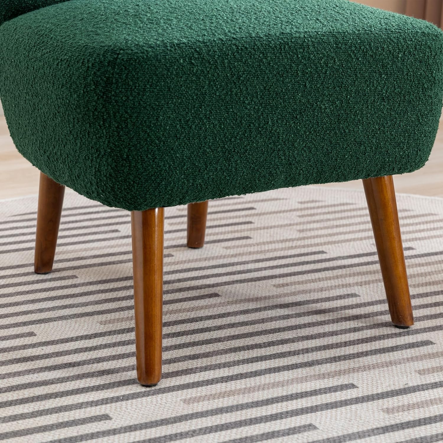 Living Room Chairs, Armless Accent Chair with Rubber Wooden Legs Modern Upholstered Corner Side Chair for Living Room, Bedroom, Office, Hotel Green As Shown