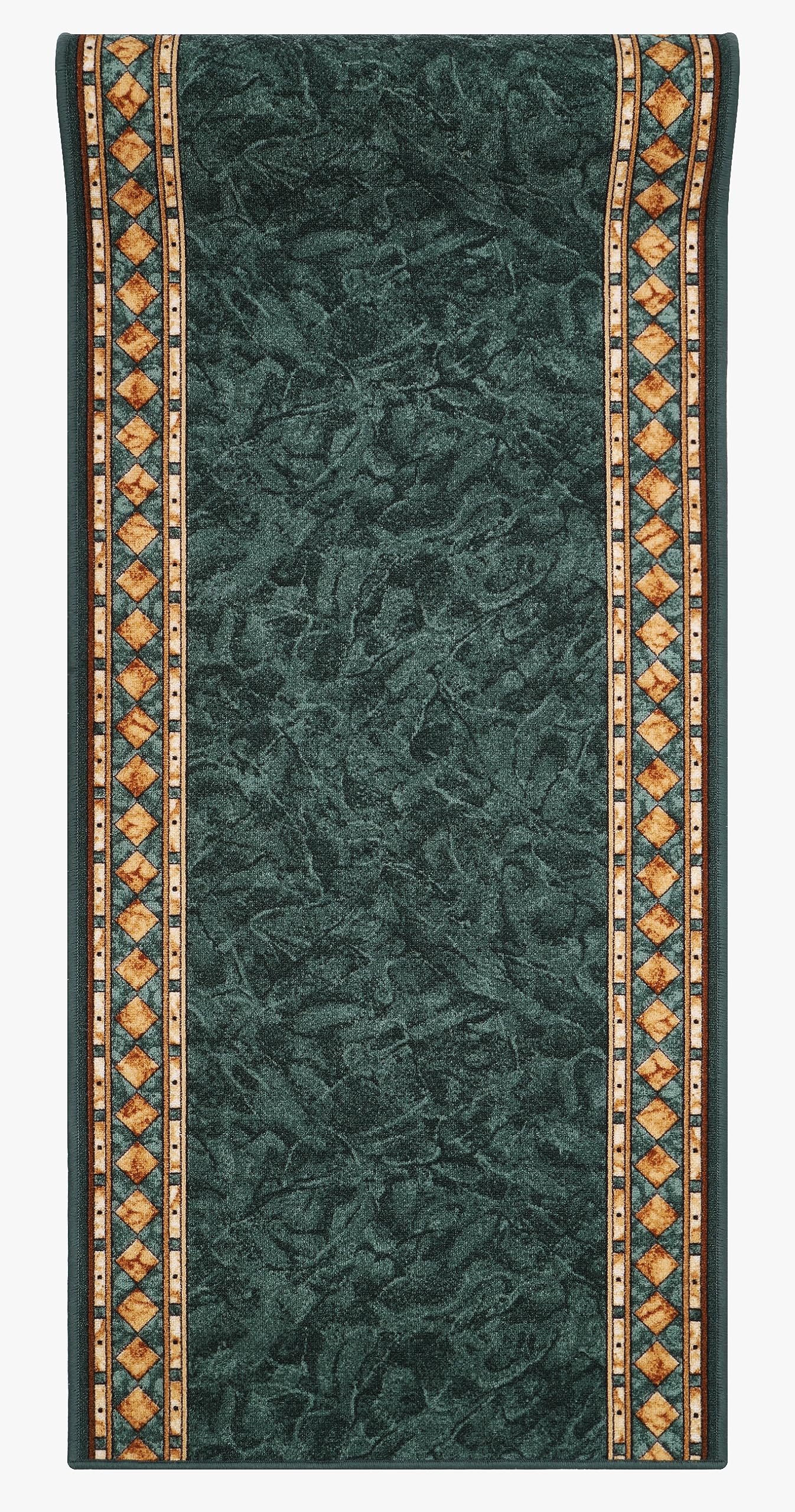 TAPISO Antidérapant Tapis Couloir Long Tapis au Mètre Tapis de Passage Poils Ras Tapis Entrée Cuisine Évier Chambre Escaliers Moderne Vert Marron Géométrique Bordé 67 x 300 cm