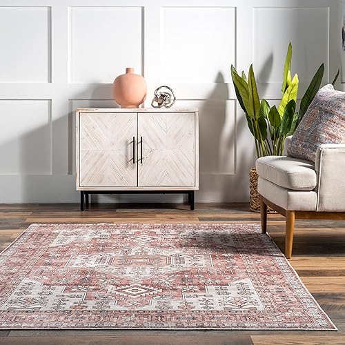 Miniatura 9 de nuLOOM Evon - Alfombra tradicional de medallón lavable a máquina, 8 x 10 pies, color rubor