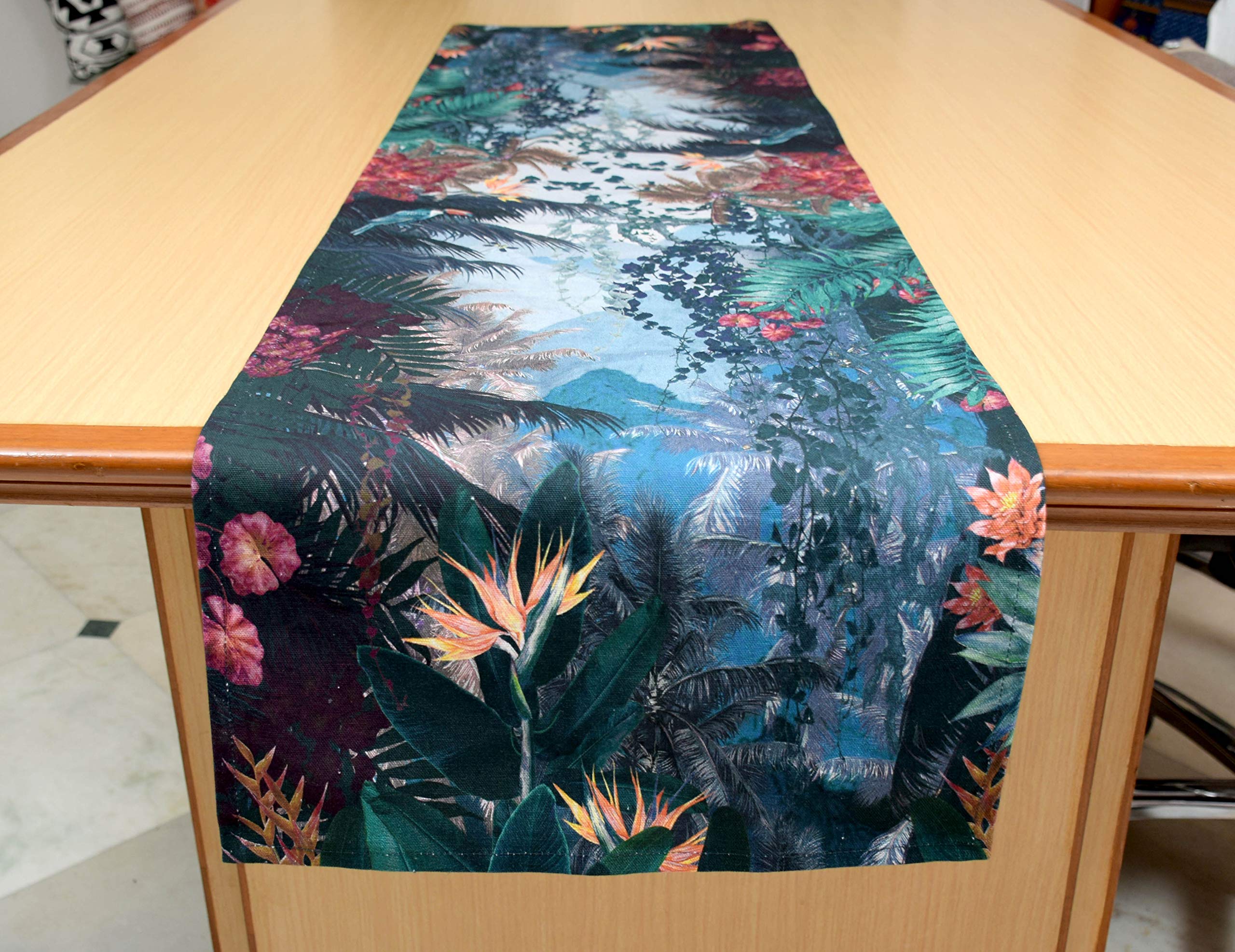 MIYANBAZAZ TEXTILES Cotton Digital Print Canvas Runner (Multi Color, 15X60 inch Runner-1)