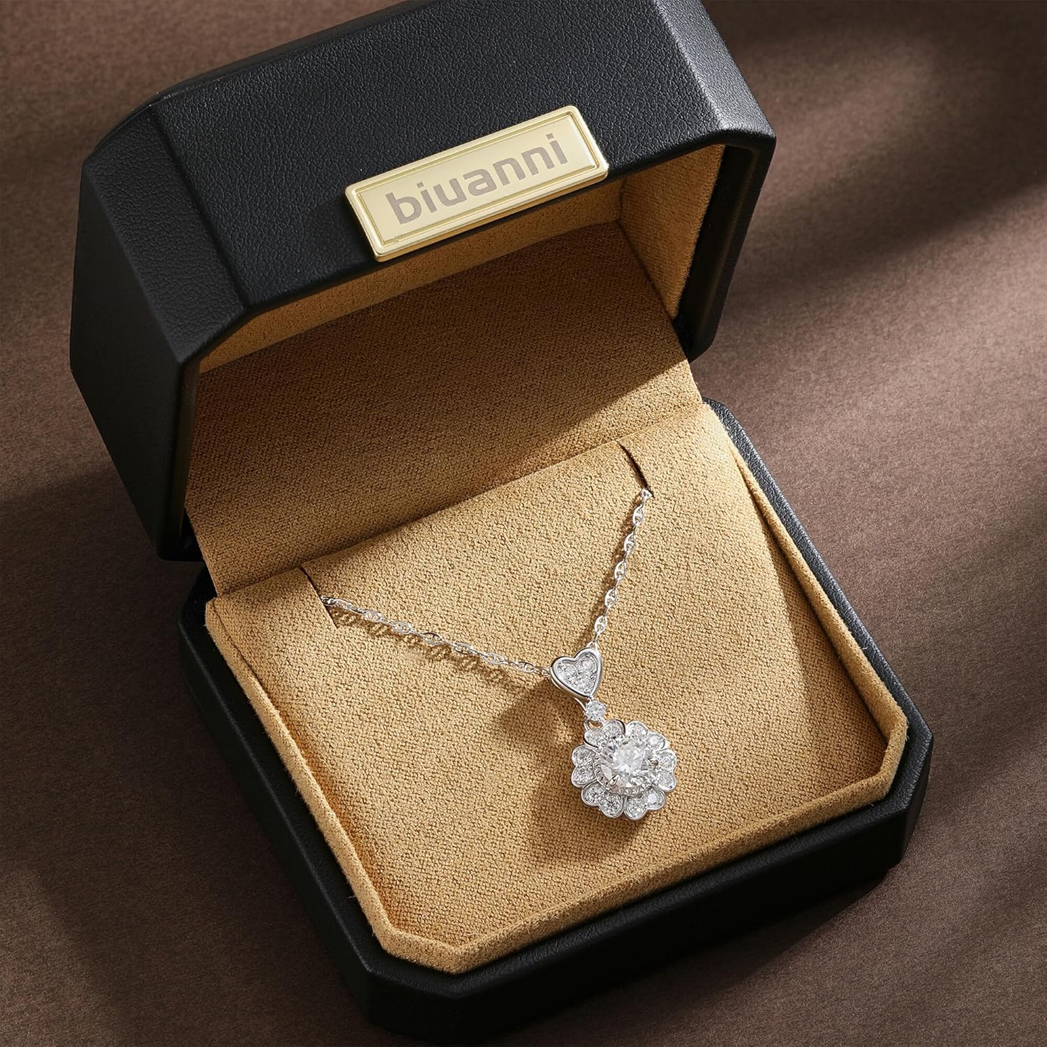 Moissanite Flower Pendant Necklace for Women,S925 Sterling Silver Diamond Style Dainty Jewelry Gift for Mom Wife - Image 5