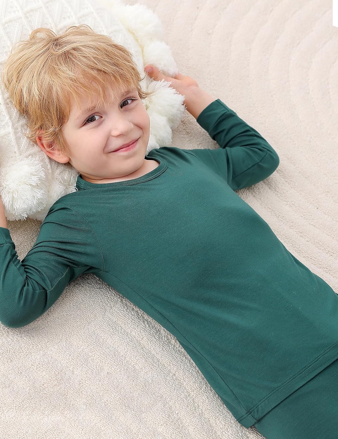 JunNeng Bamboo Viscose Pajamas for Toddler Baby, Boys Girls Solid Snug Fit Pajamas Long Sleeve Sleeper - Image 2