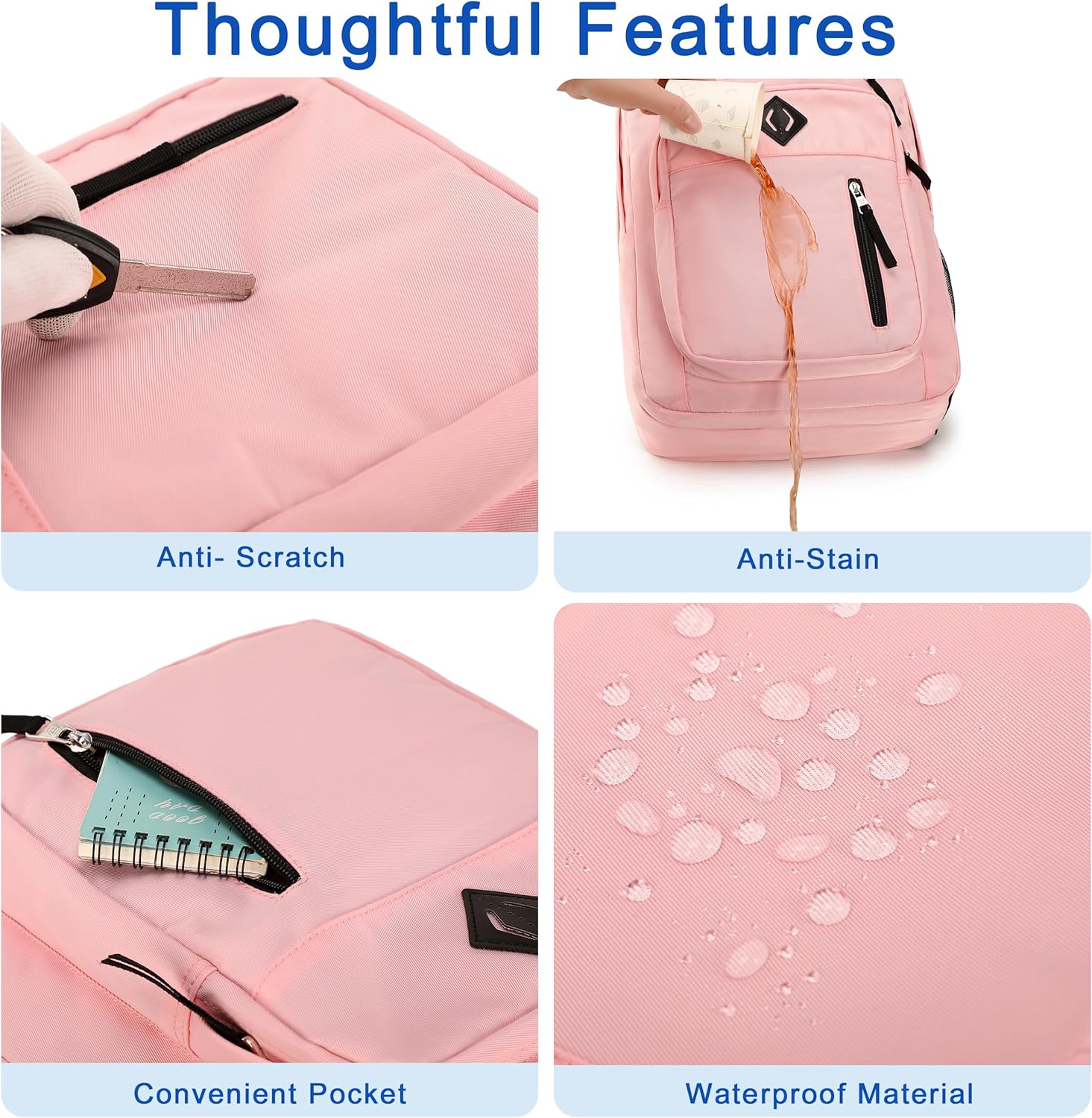 Laptop Backpack 17 inch for Women Men Large College Bookbags Waterpoof Work Business Travel Backpacks Kids School Bag for Girls Boys Students Teens Elementary Schoolbag Casual Daypack Sport-Pink - Image 5