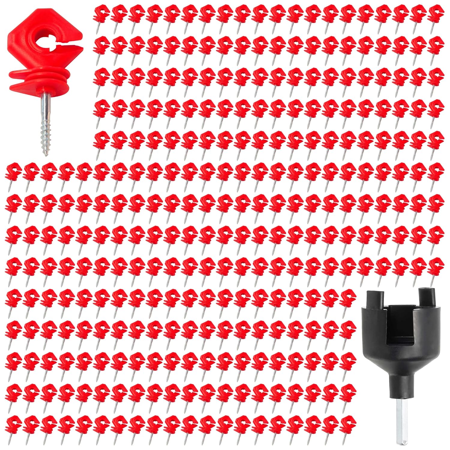 300 pcs red Screw-in insulators for Electric Fence Wood Post and 1 pc Free Insulator Socket Tool