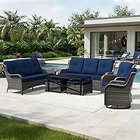 Vista 116 de Joyside Silla mecedora giratoria para exteriores para patio, mecedora de mimbre para exteriores con cojines de tela de olefina adecuada para porche