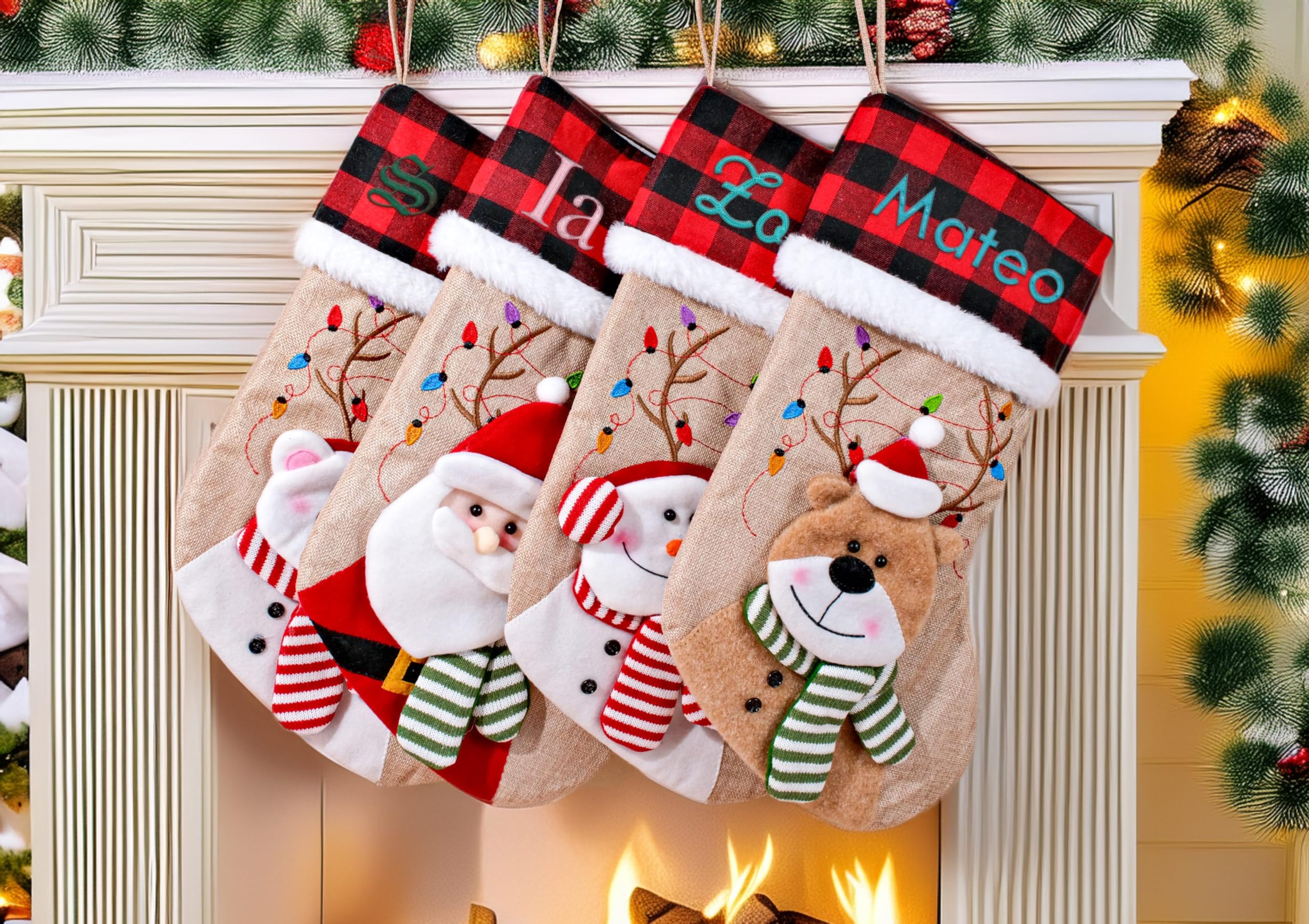 Chaussettes Noël Personnalisées GELLEDI - 45,7cm - Broderie Nom - Tricot Torsadé Ivoire - 2 Pièces