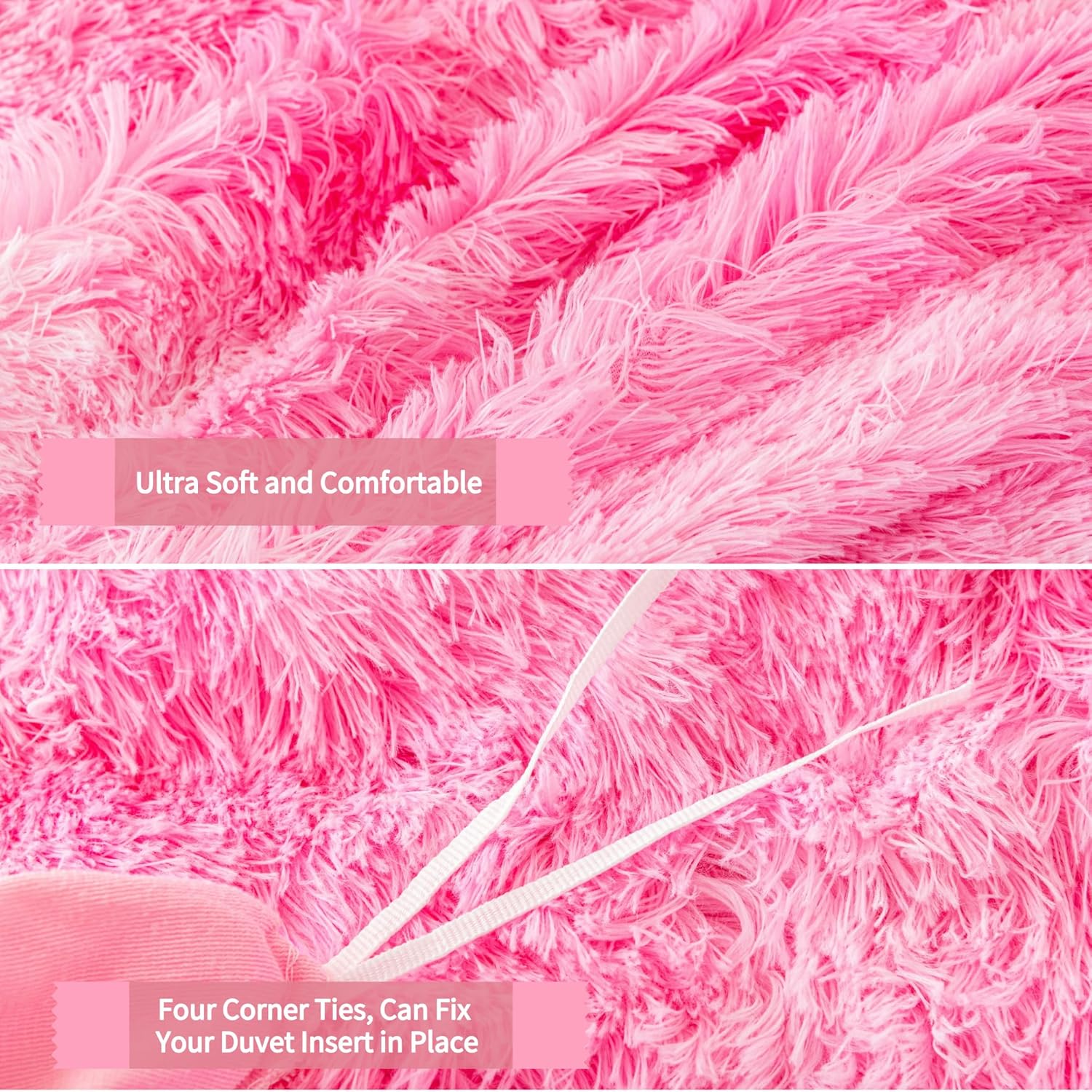 RYNGHIPY Plush Shaggy Bedding Set for Kids Girls Faux Fur Fluffy Velvet Duvet Cover Set Pink Tie Dye Gilrs Bed Set Furry and Soft (Tie Dye Pink,Twin) - Image 9
