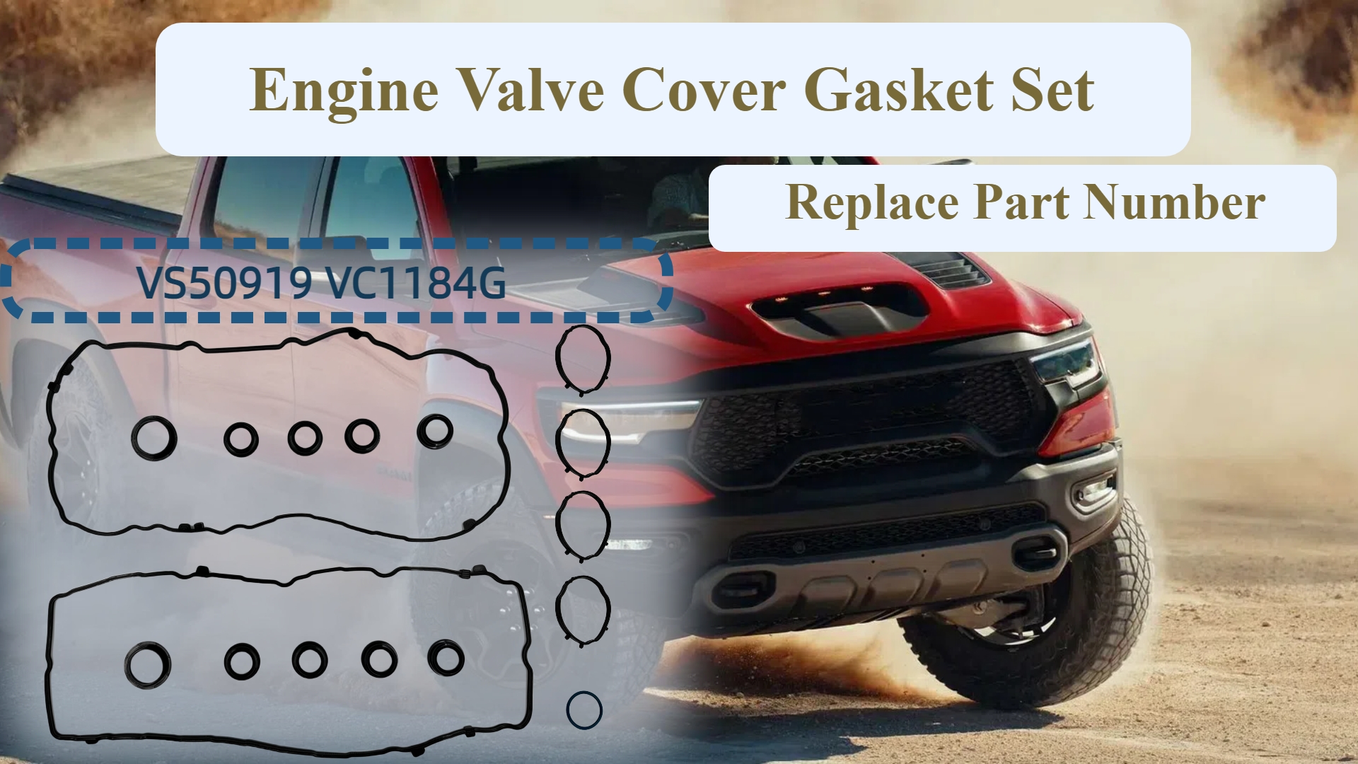 Image of VS50919 Engine Valve Cover Gasket Set Fits for Chrysler /Jeep /Ram /Dodge /Vehicle Pacifica 2017-2022, Voyager Durango Grand Cherokee Wrangler, ProMaster 1500 2500 3500 3.6L 24V Replace VC1184G