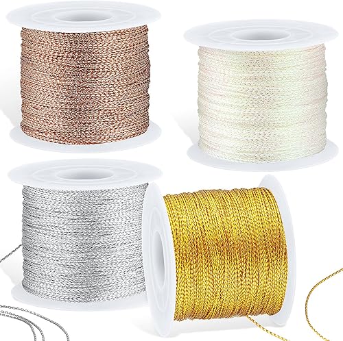 Cuerda metálica de oropel de 440 yardas para la fabricación de joyas y manualidades, cordón de cinta para decoración colgante de adornos de Navidad