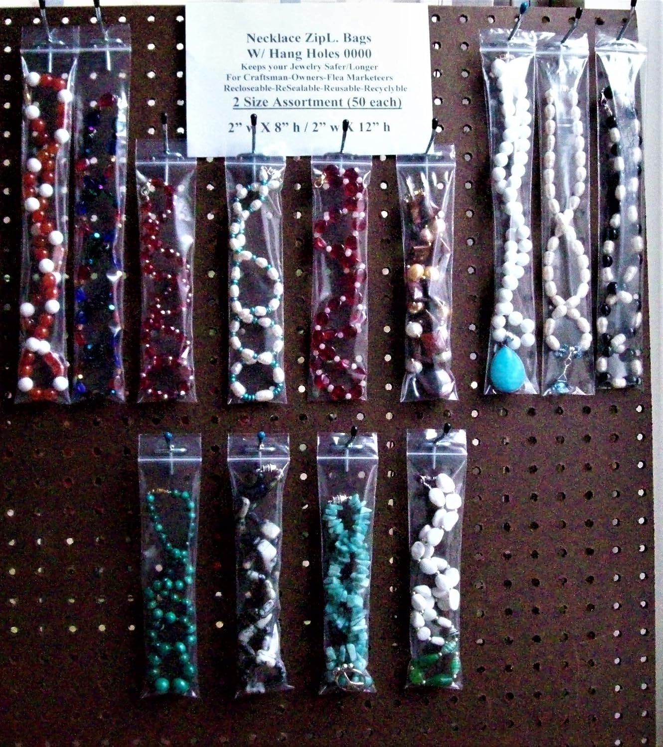 100-Necklace ZipL. Storage Bags W/Hang Holes (2 Sizes @ 50 Each)