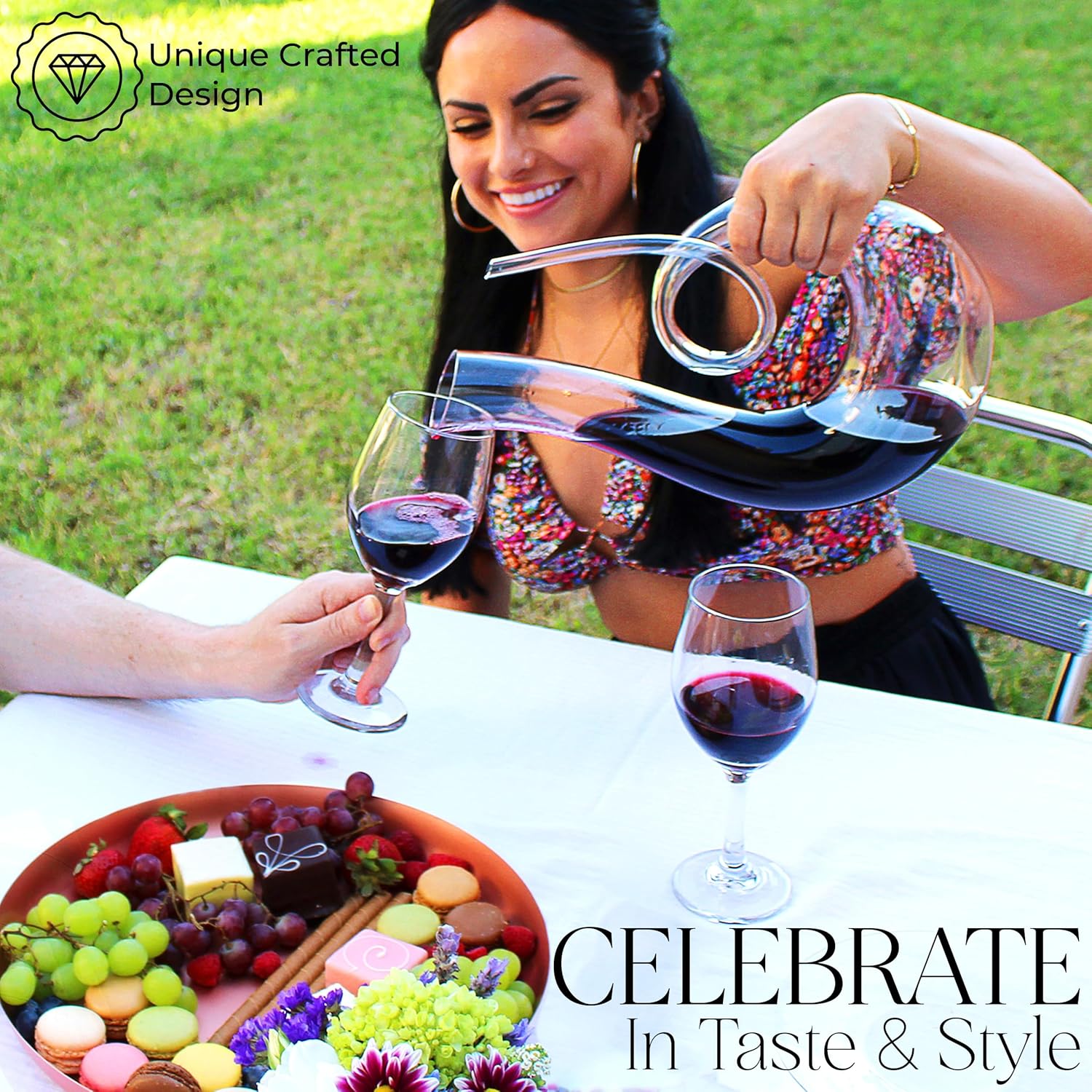 Wine Decanter Swan Design, Modern And Unique Horn Decanter With Slanted Spout - Luxurious Wine Aerator, Hand Blown Crystal Decanter- Excellent Housewarming/Wedding Wine Gift-750ml Capacity