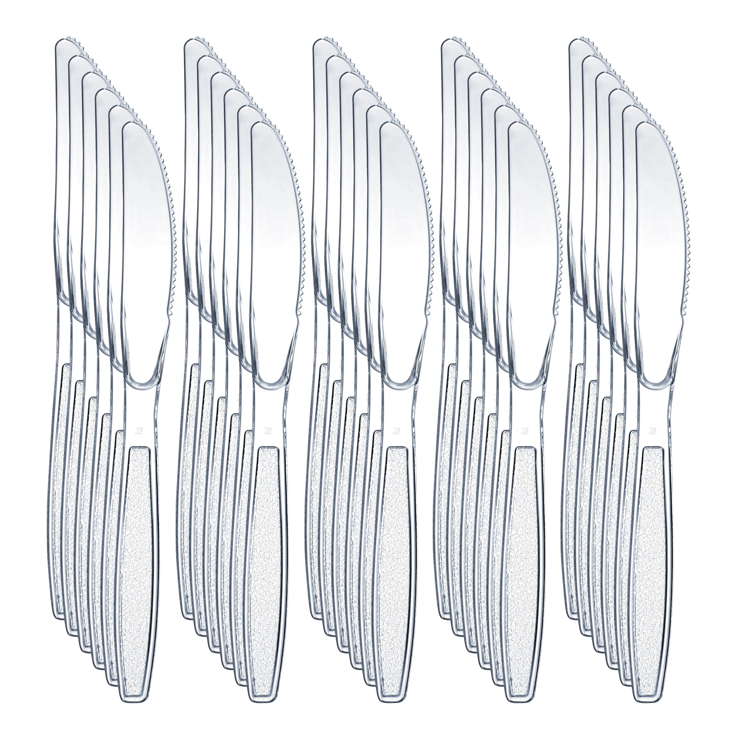 Tezraftaar® 200 x Tithe Heavy Duty Plastic Knives Reusable Clear Cutlery Set BPA Free Durable Catering Wedding Kids Parties Picnic Traveling