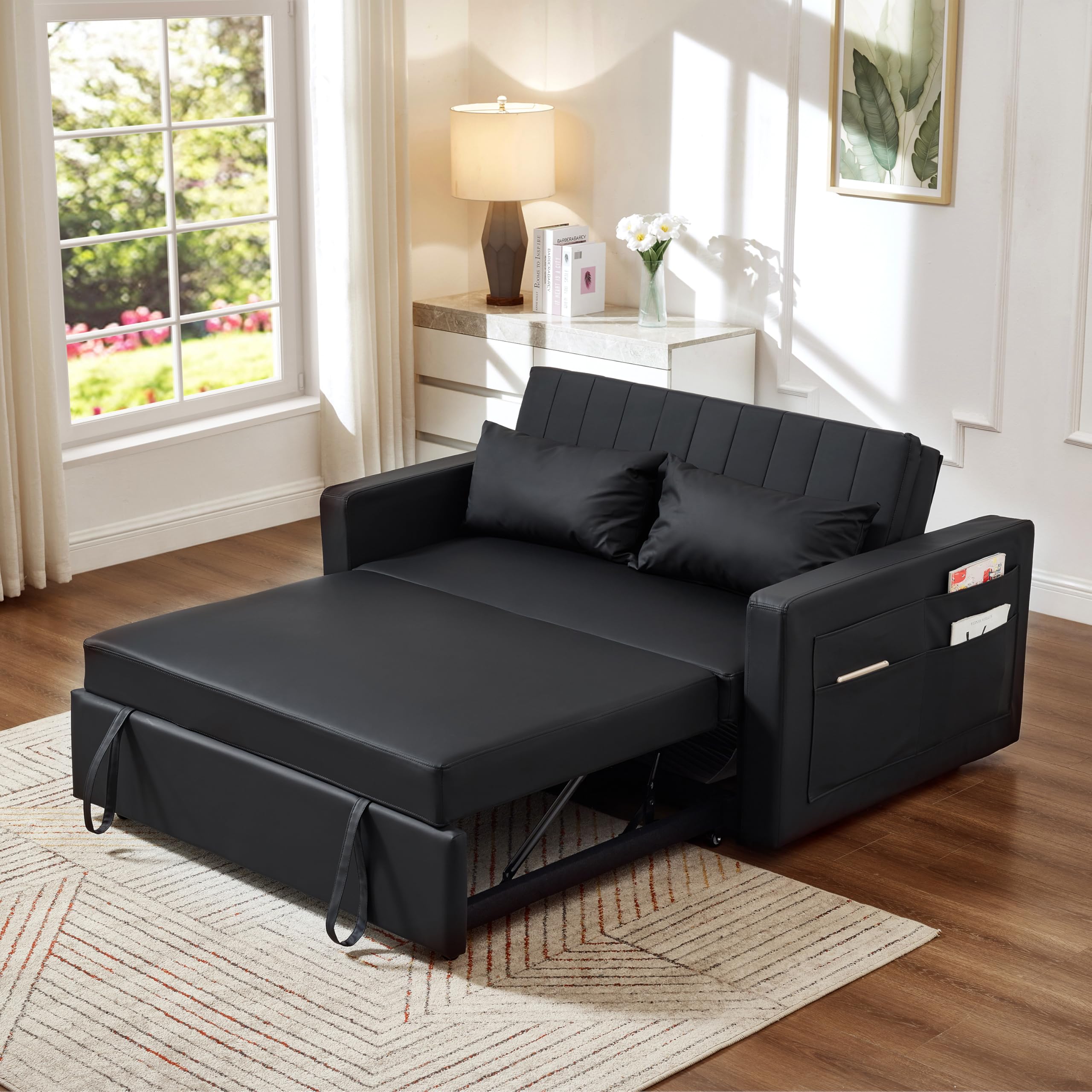 Amazon.com: N NOORDENIYA 55'' Leather Sofa Bed, Pull Out Sleeper