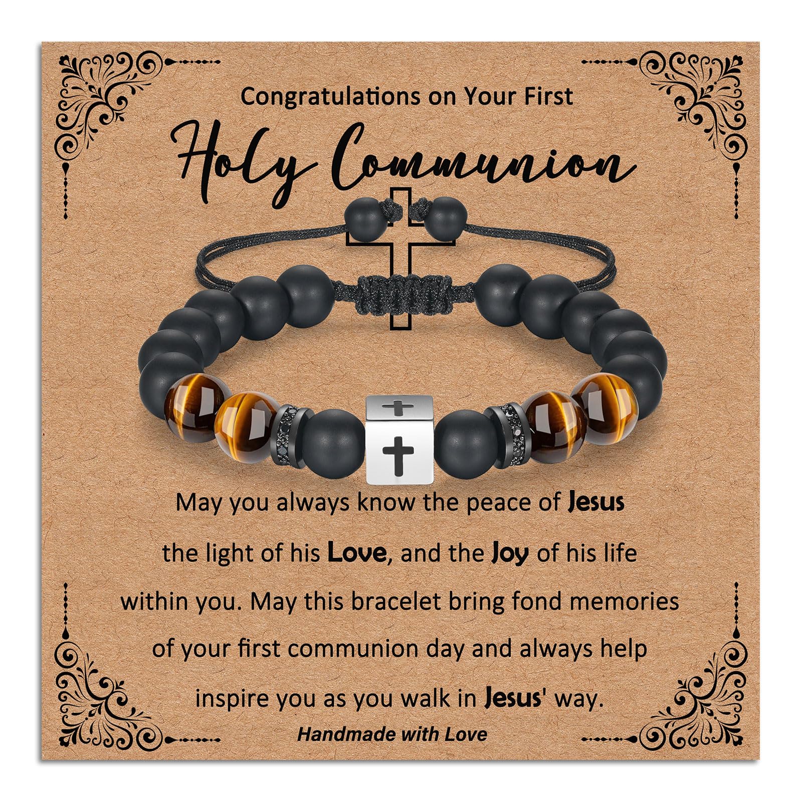 Cadeau de première communion, de confirmation pour garçons, bracelets en croix, cadeaux chrétiens pour homme, Saint-Valentin, Pâques, Noël, anniversaire, pour fils, petit-fils, filleul