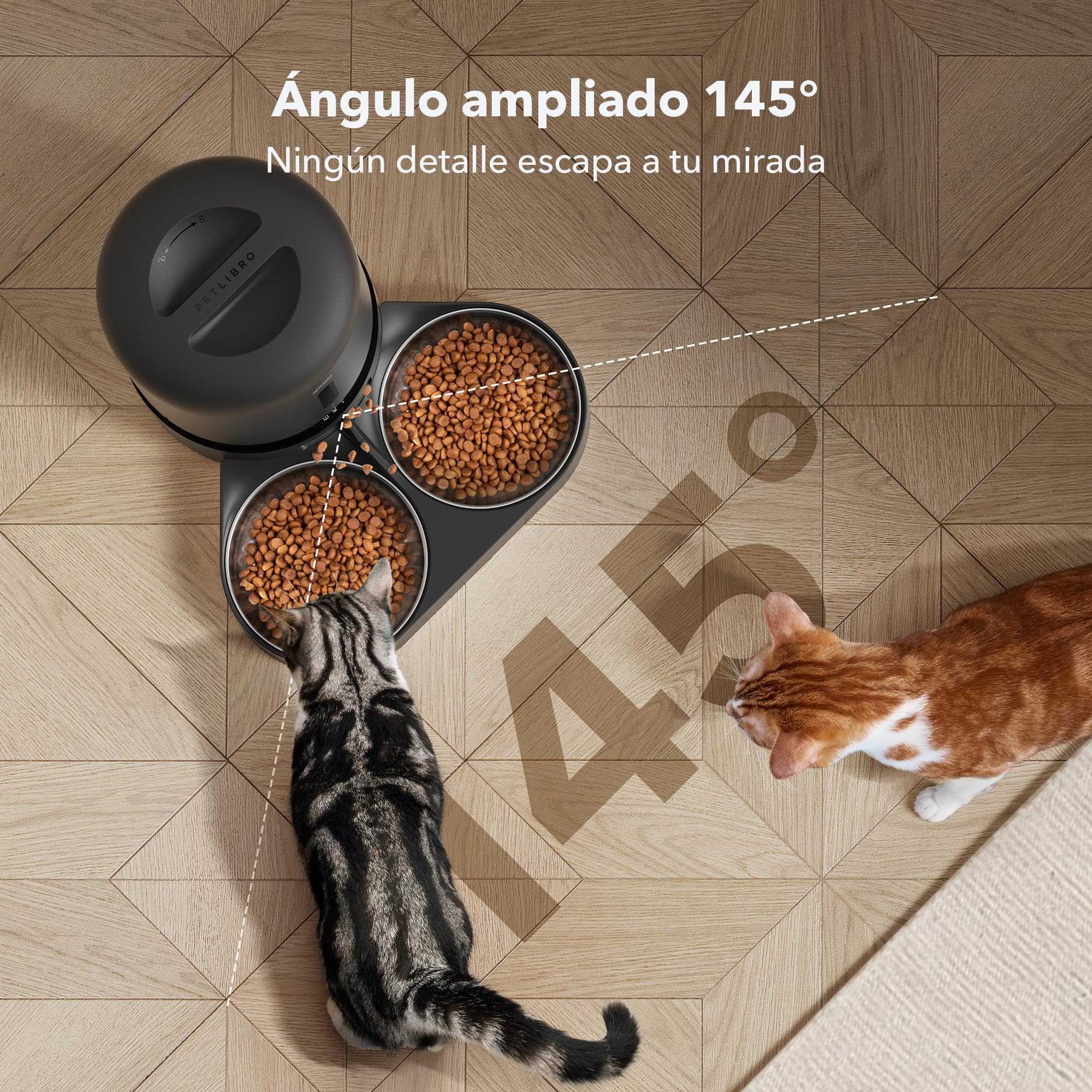 PETLIBRO 5G y 2.4G WiFi Comedero Gato Automatico con Cámara, 5L Doble Cuencos 1080P HD Dispensador Comida Gatos/Perros, App Control, Baterías y Cableado Eléctrico, Cuenco de Acero Inoxidable, Negro