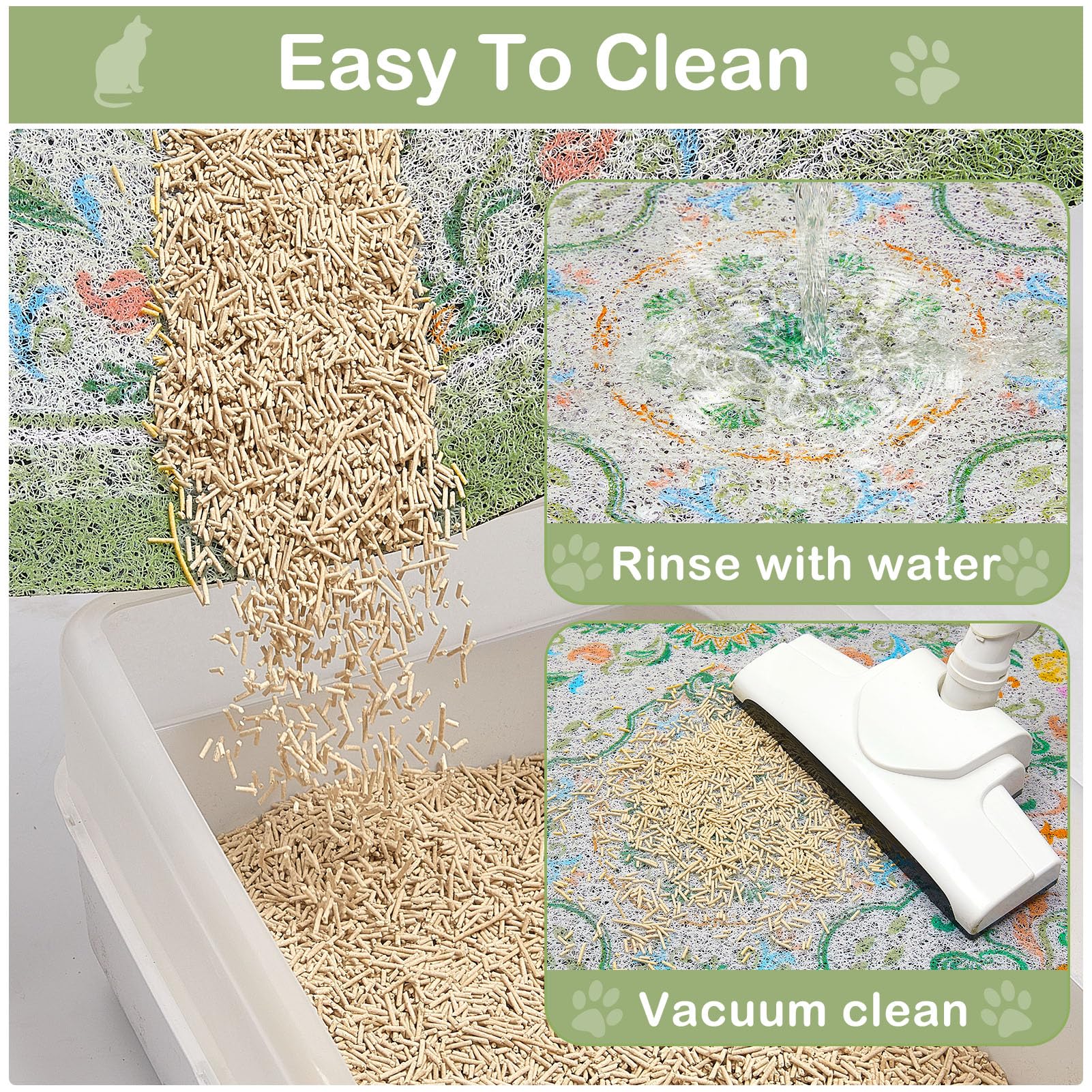Glittme Cat Litter Mat with Non-Slip Bottom Litter Box Mat 33"X22" Litter Trapping Mat Easy to Clean Washable Cat Food Mat for Kitty,L - image 7