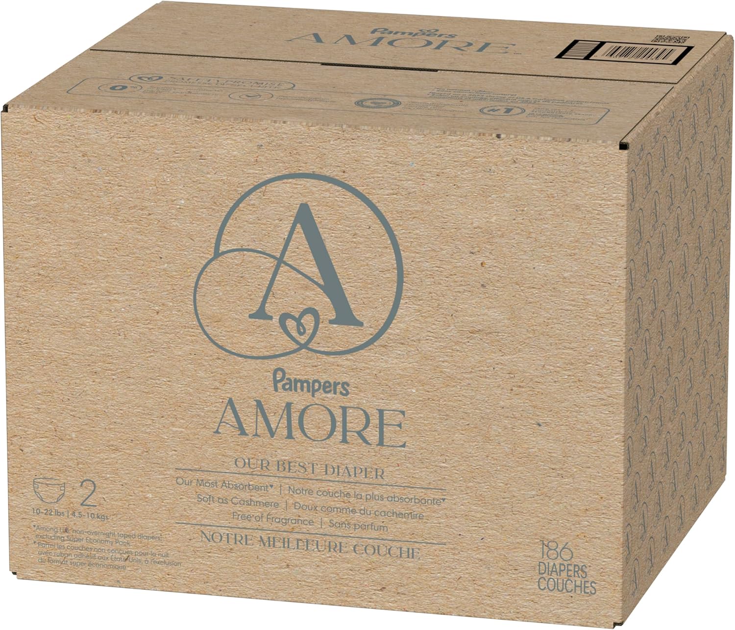 Pampers Amore, Size 2 (10-22 lbs), 186 Count, Our Best Diaper – Hypoallergenic & Fragrance Free, Up to 100% Leakproof, Soft as Cashmere - Image 18