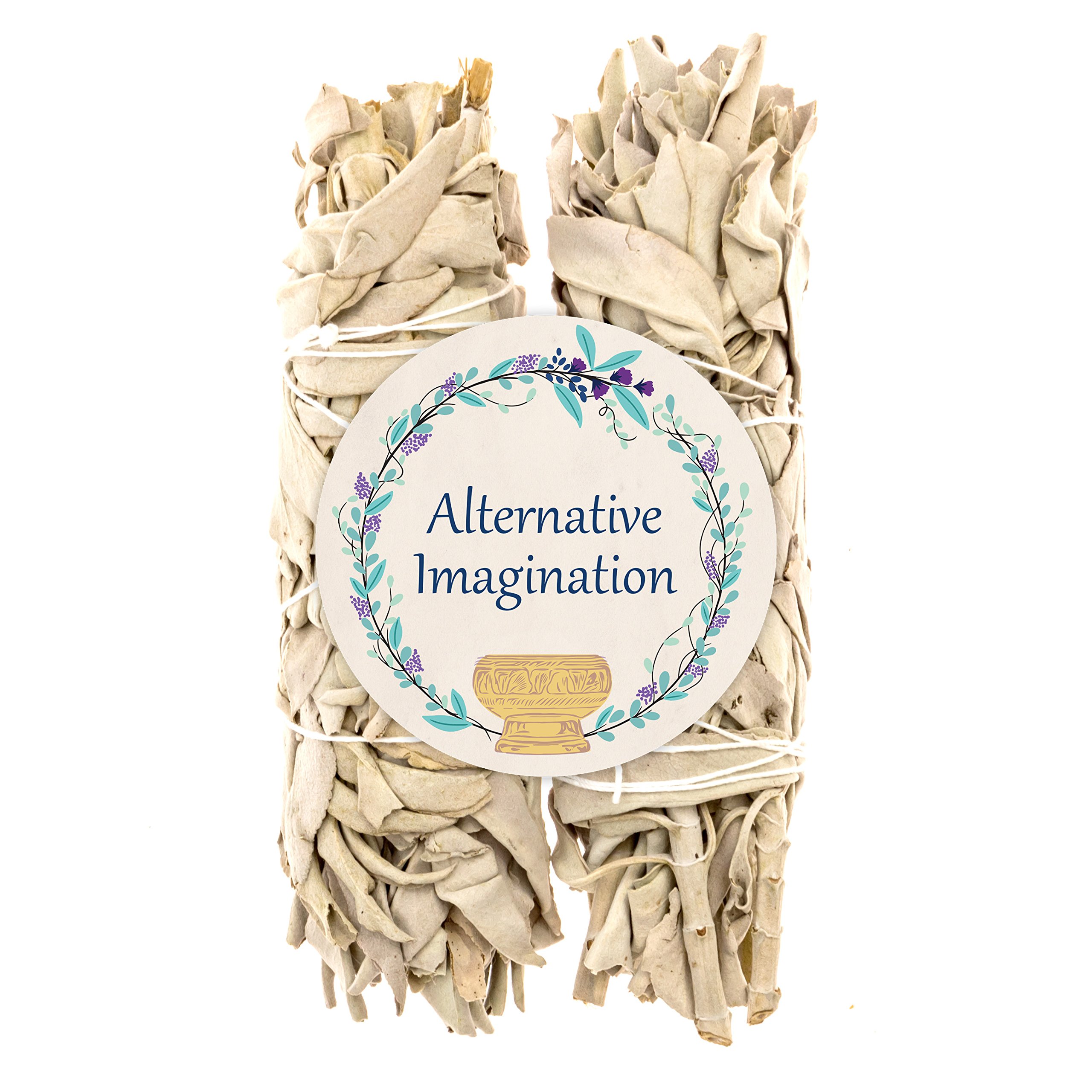 White Sage Sticks 2 Pack - 6 Inch Natural Smudge Sticks for Sage Smudge Kit Refill, Meditation Accessories, Witchcraft Supplies, Spiritual Cleansing, Spiritual Gifts - Alternative Imagination