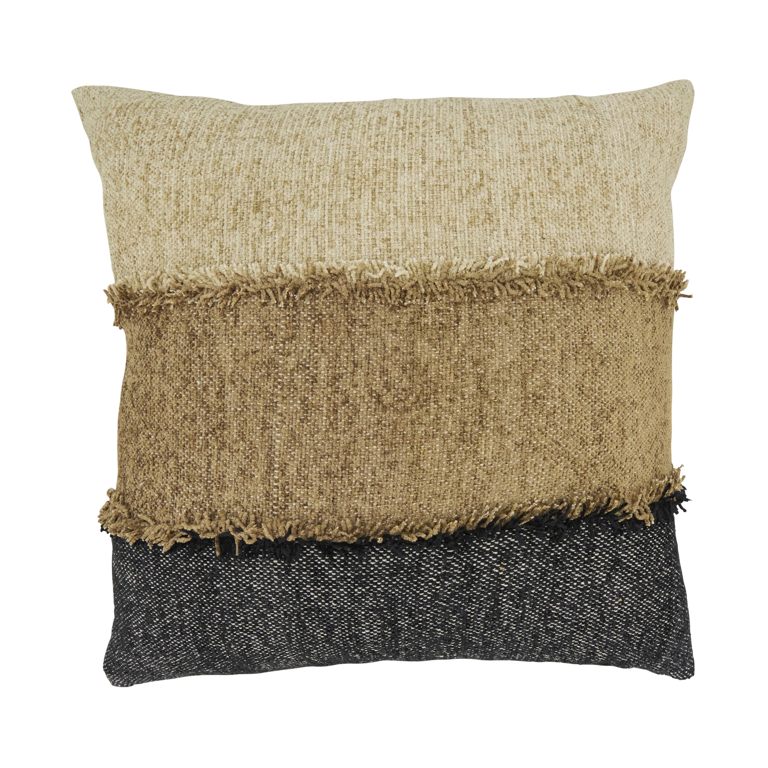 SARO LIFESTYLE Color Band Fringe Down Filled Pillow 20x20 Black Natural
