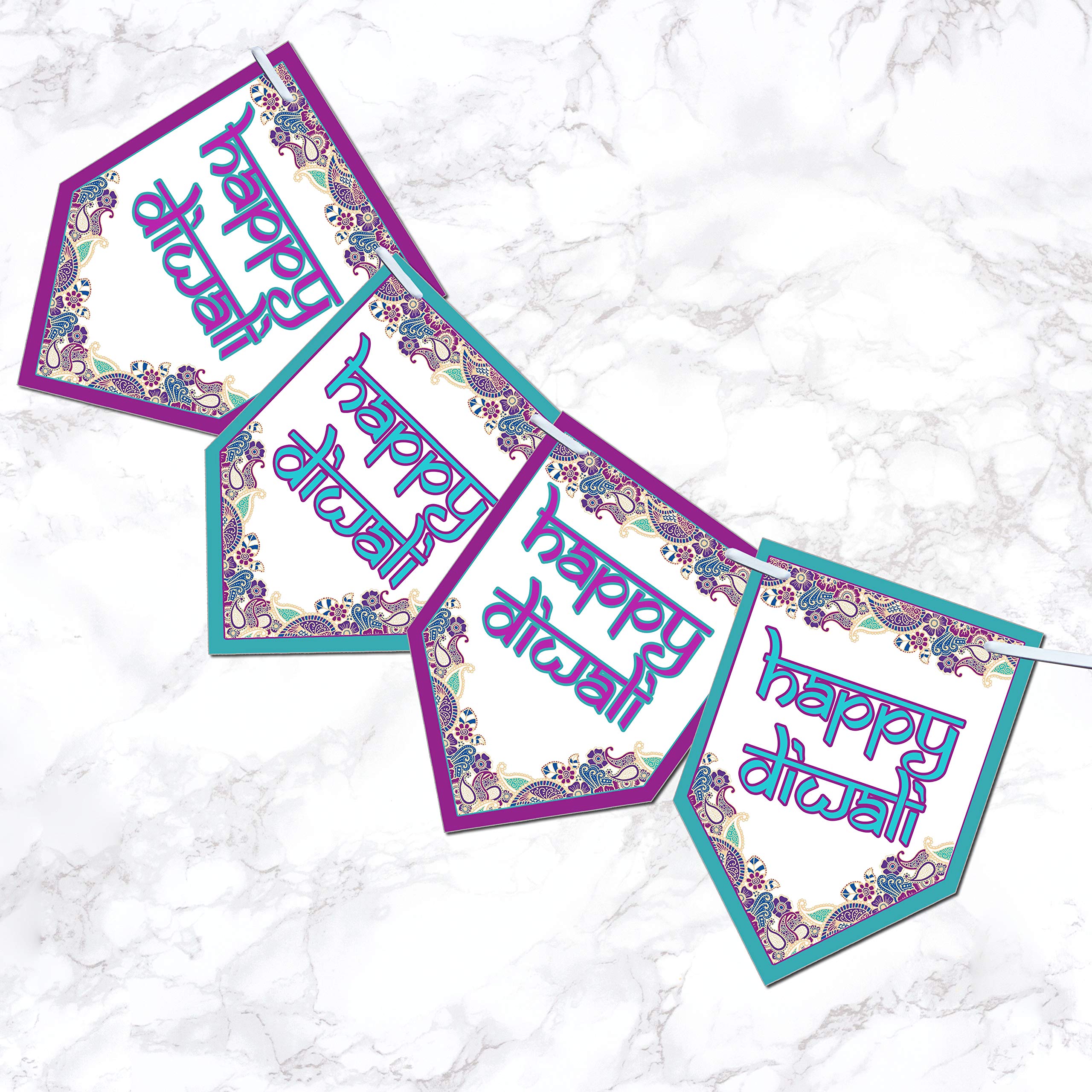 HAPPY DIWALI BANNER - Diwali festival banner bunting Colourful Diwali decorations x 12 flags (Design 1)