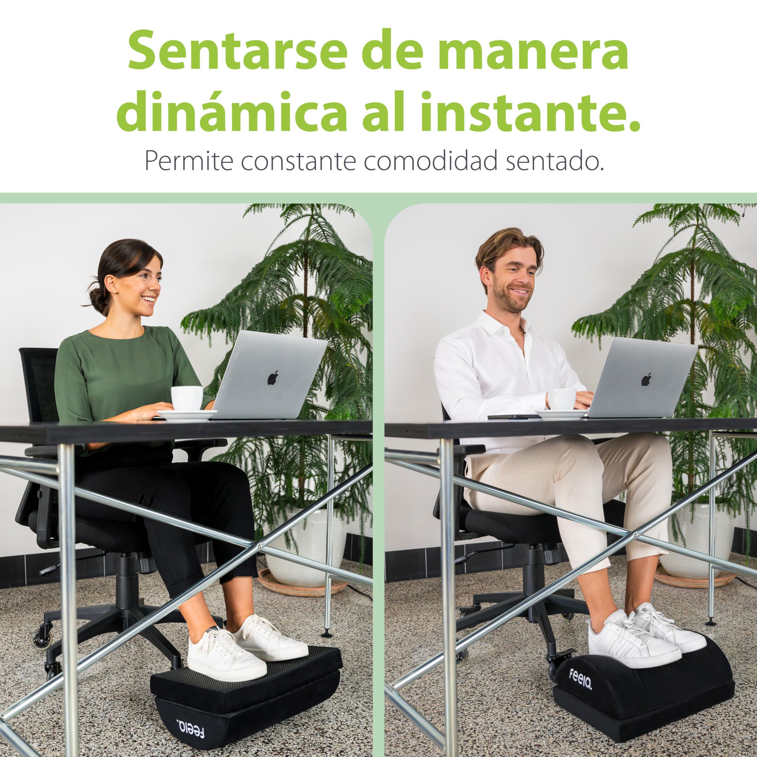 feela. Reposapiés ergonómico para oficina & Co | Se puede utilizar como taburete, reposapiés o reposapiés en la oficina | Foot Rest | Regulable en altura (Negro)