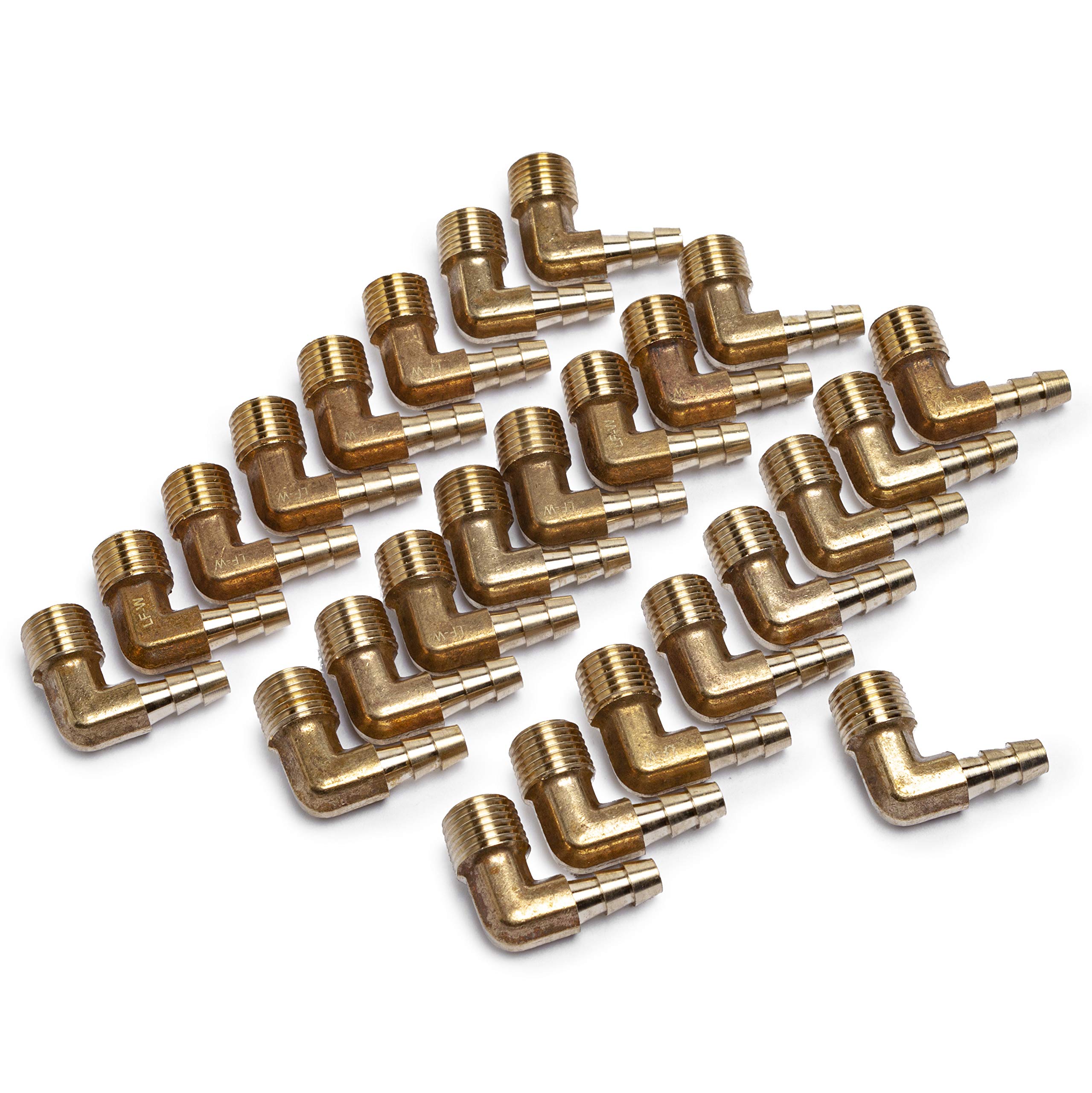 Codo de latón de 1/4" libre de plomo a 90° con rosca macho NPT (pack de 25)