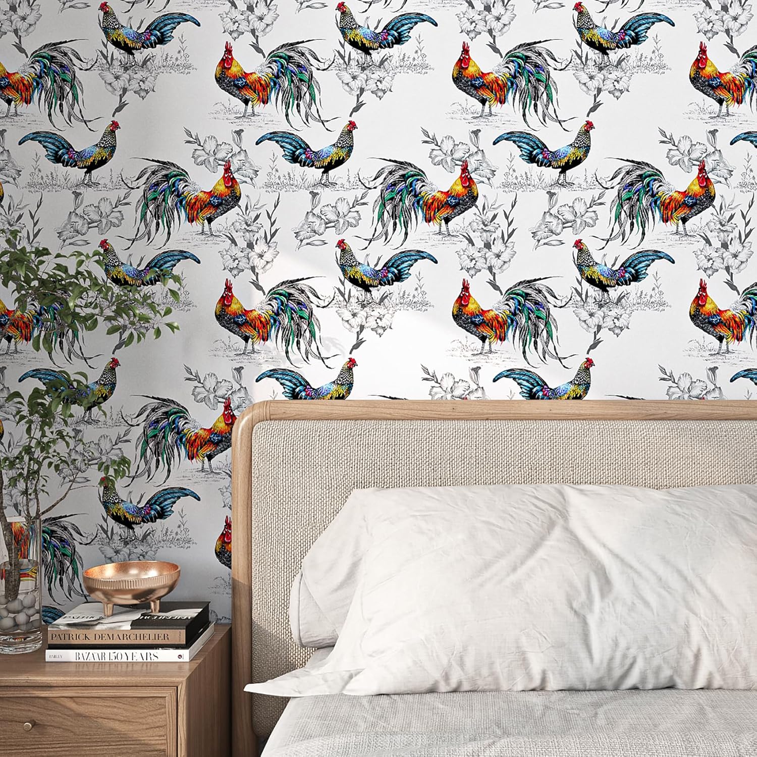 ReWallpaper 17.5in×23ft Peel and Stick Farm Animal Wallpaper Self Adhesive Rooster Chicken Cook Wallpaper for Farmhouse Bathroom Waterproof Contact Paper Kitchen Cabinet Laundry Room Decoration Indoor