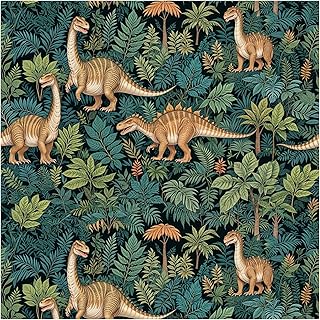 Tropical Dinosaur Removable Peel and Stick Wallpaper for Kids, Jungle and Stegosaurus Contact Paper