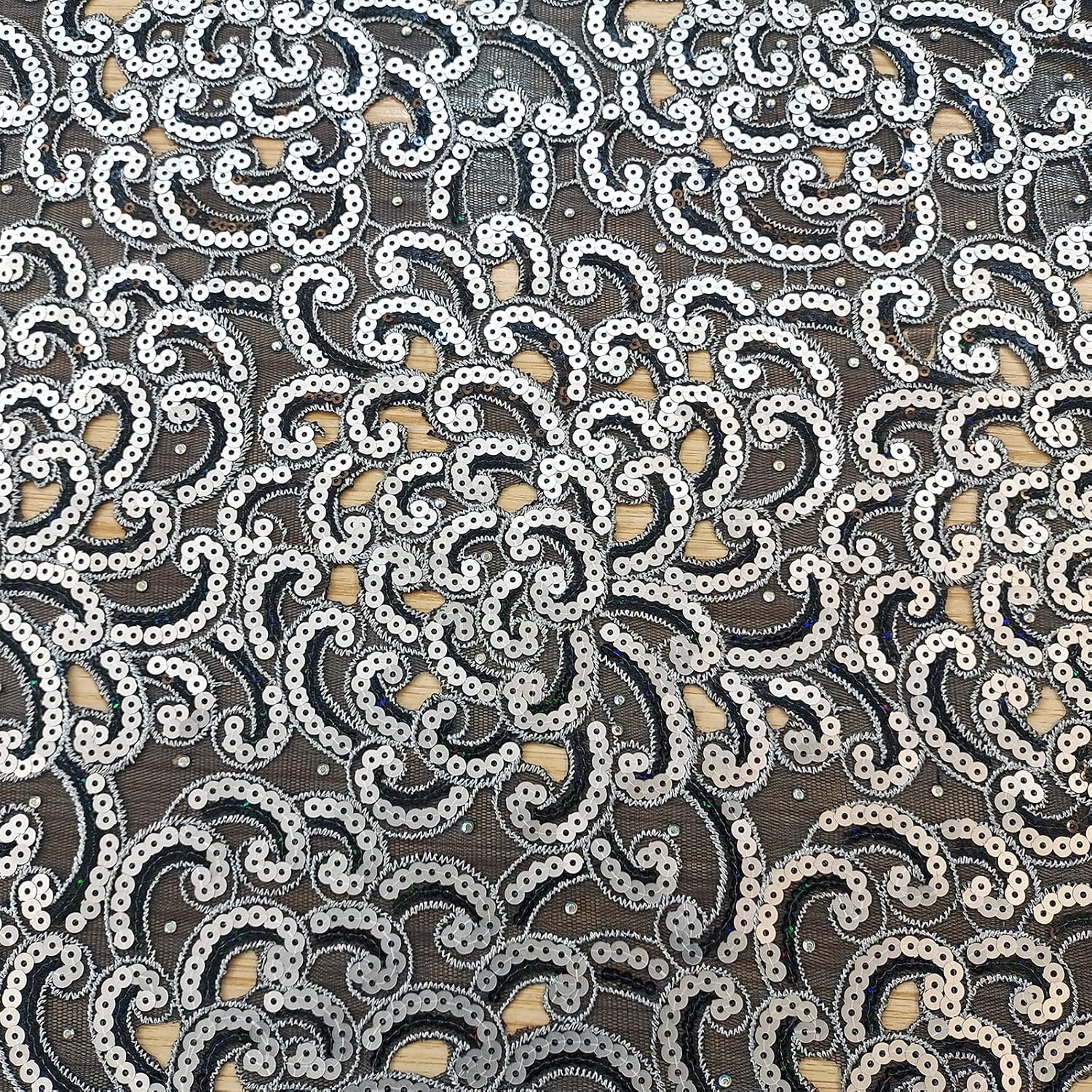 Bestway Lace Navy Blue Mesh African Lace Fabric French Floral Silver and Navy Blue Sequins Embroidered Fabric with Rhinestones Nigerian Wedding Asoebi Dress Material 5 Yards