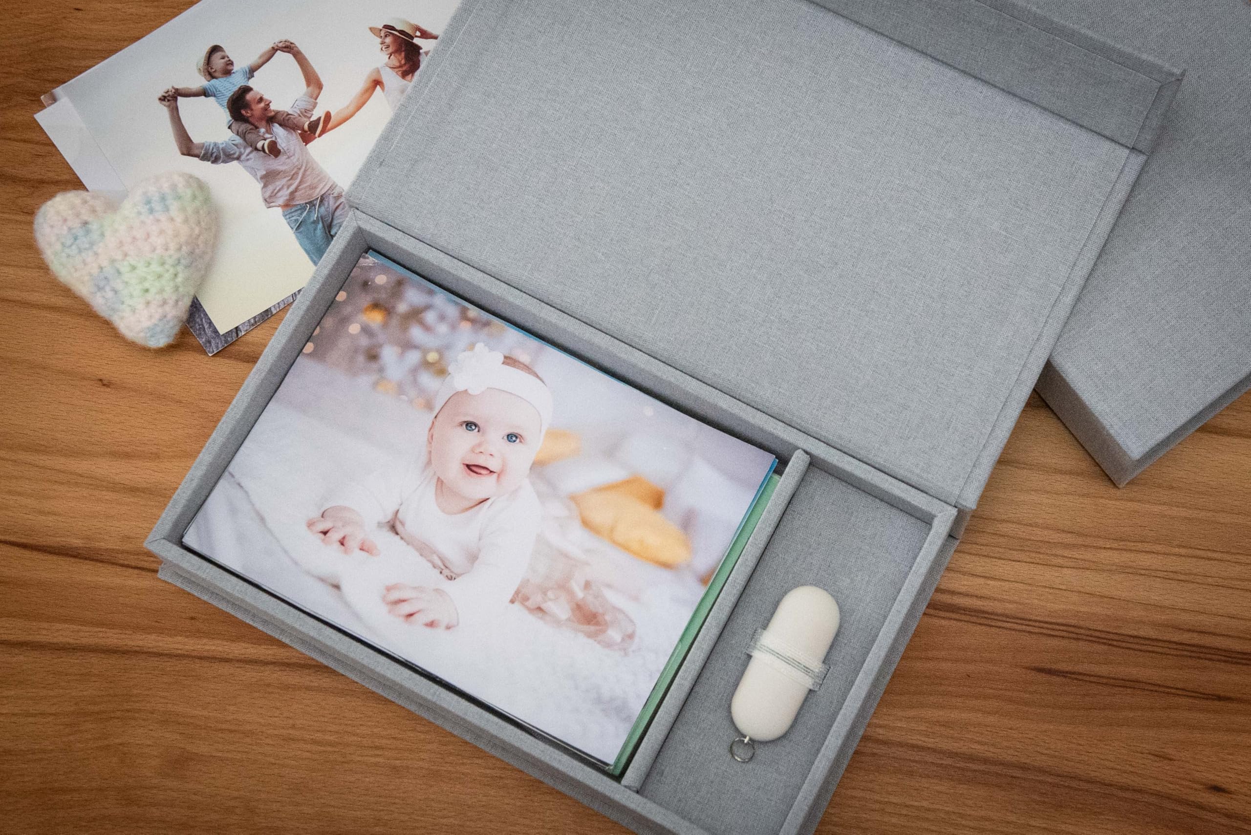 Contenitore USB per matrimonio, con scatola fotografica, 13 x 18 cm, tessuto di lino (HGray)