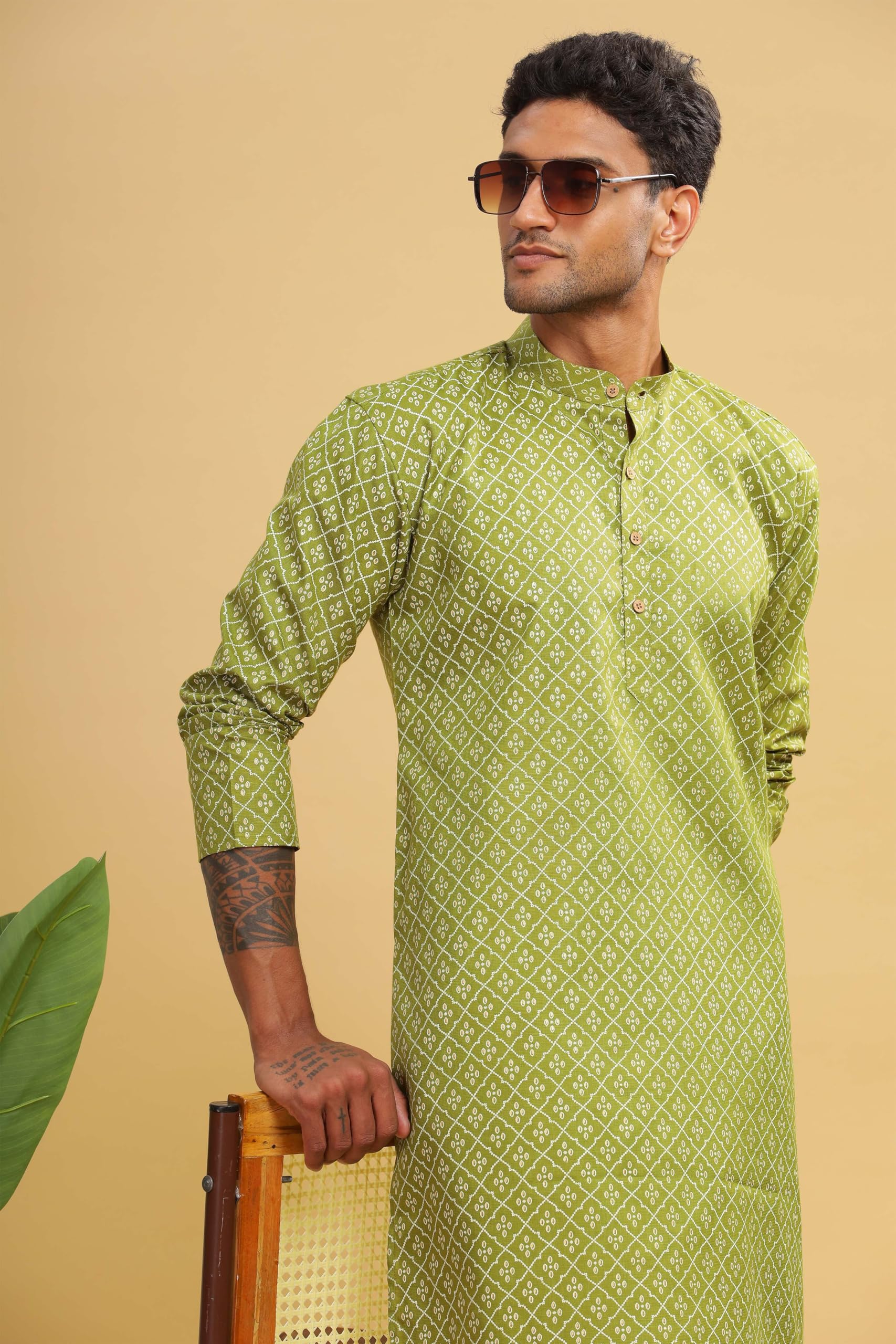 Be Active Men's Cotton Regular Kurta (C-399-2_Green