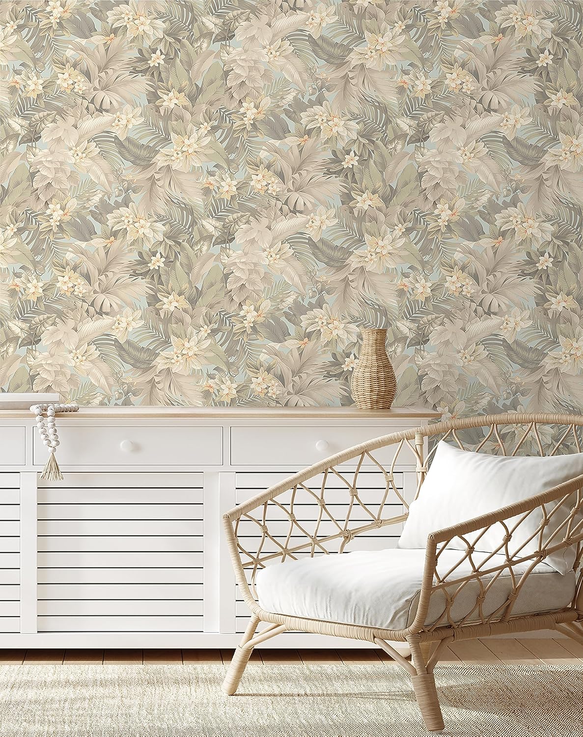 Tommy Bahama - Peel and Stick Designer Wallpaper, Coastal, Floral Wallpaper, Self Adhesive, Vinyl, 30.75 Sq Ft Coverage (Umbrella Palm Collection, Seaspray)