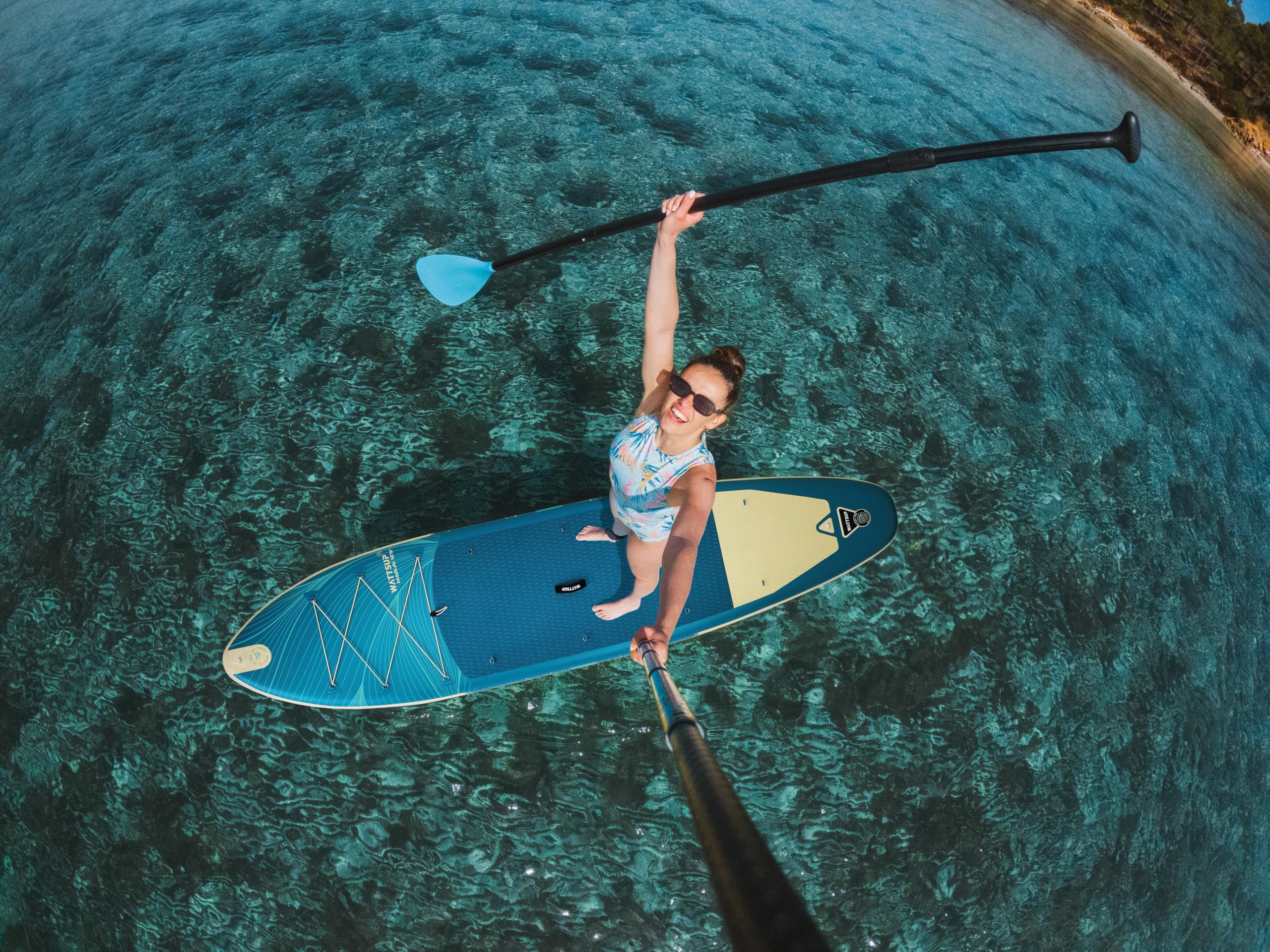 Wattsup - SUP Stand Up Paddle Gonfiabile MARLIN 12'5-378x89x15 cm, Dropstitch - Pacchetto completo: Remo 2in1, Leash, Pompa, Borsa di Trasporto - Fino a 185 kg - Blu