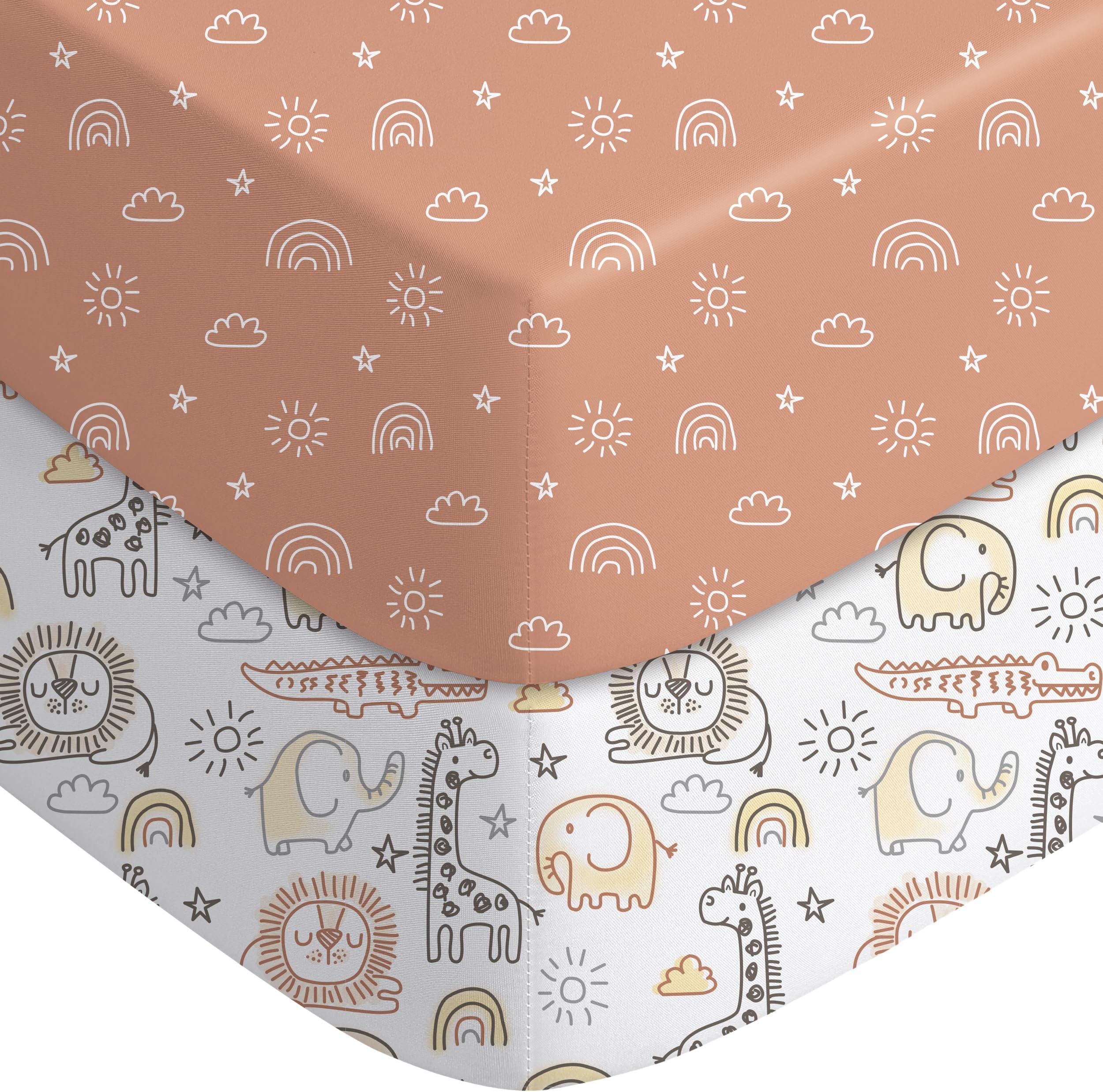 Yoofoss Baby Crib Sheets for Boys Girls, Fitted Crib Sheet 2 Pack for Standard Crib and Toddler Mattress, Super Soft Microfiber Baby Sheet Animal World