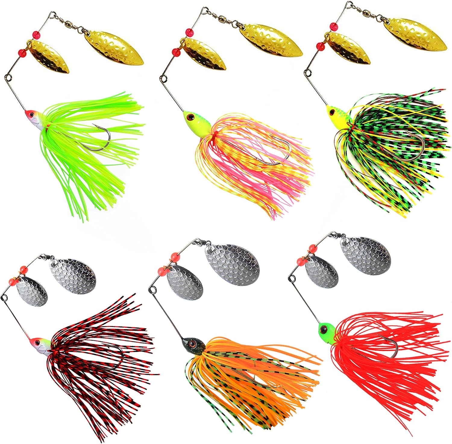 Spinner Baits Fishing Lures Kit, Hard Metal Buzz Bait Jigs Colorado Willow Leaf Spinnerbait Blades Swimbaits Fishing Tackle Spinner Bait for Bass Pike Trout Salmon Fishing (6pcs) : Sports & Outdoors