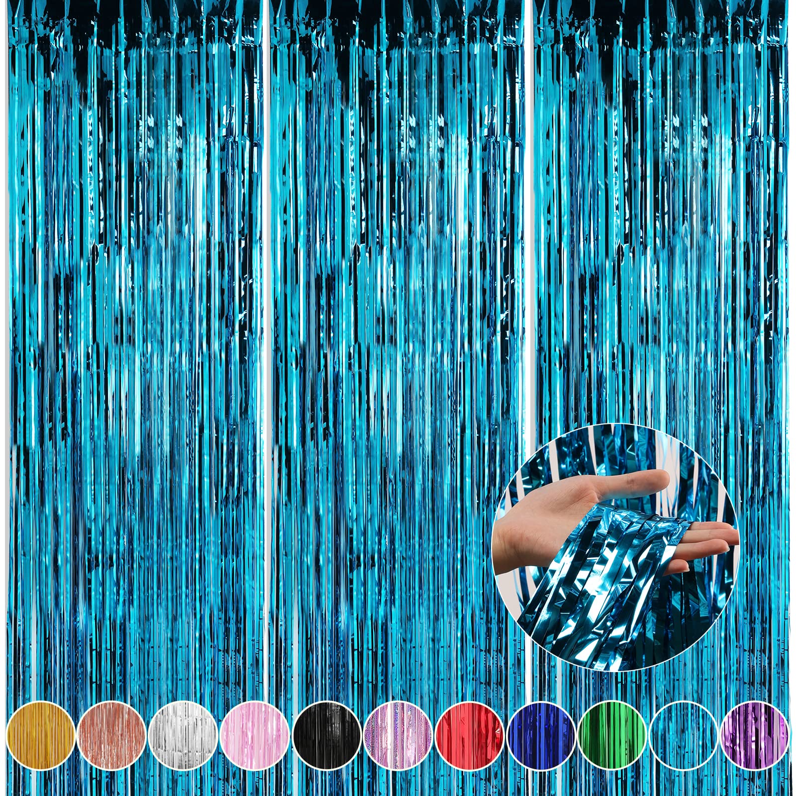 3 Pack 3.3 x 9.9 ft Aqua Blue Fringe Backdrop Streamers Party Decorations