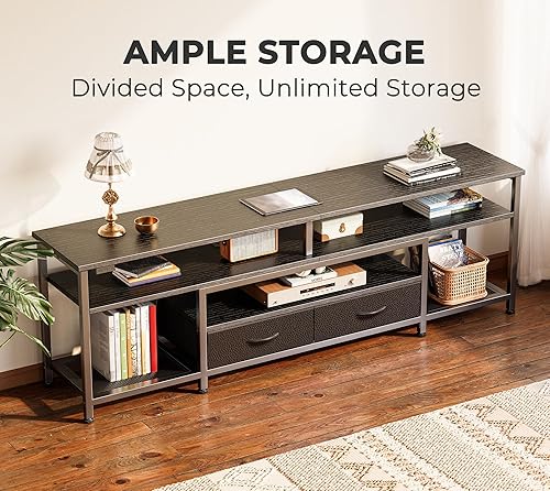 Miniatura 4 de Huuger Soporte de TV para TV de 65 y 70 pulgadas, centro de entretenimiento con tomas de corriente y luces LED, consola de TV para sala de estar,