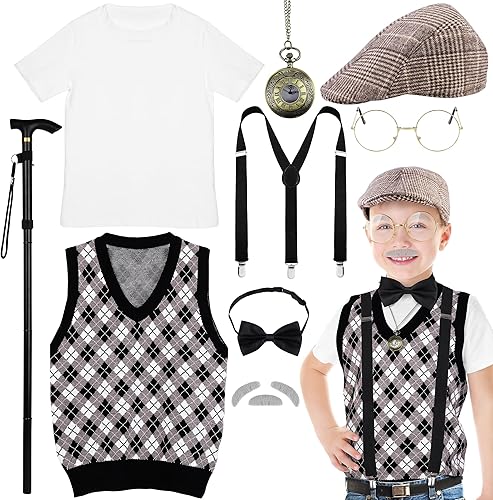 SOMSOC Disfraz infantil de 100 días de escuela, disfraz de anciano para niños, disfraz de abuelo para niños