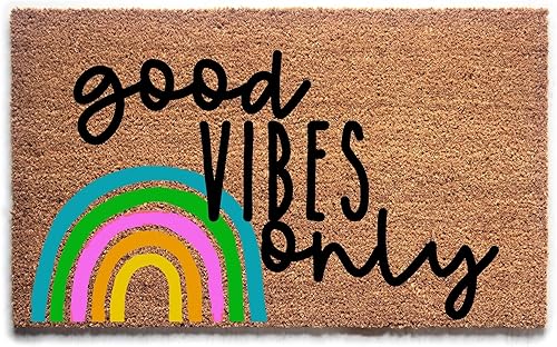 Good Vibes Only Felpudo lindo bohemio arco iris, tapete de bienvenida, regalo de inauguración de la casa, regalo de anfitriona, decoración bohemia