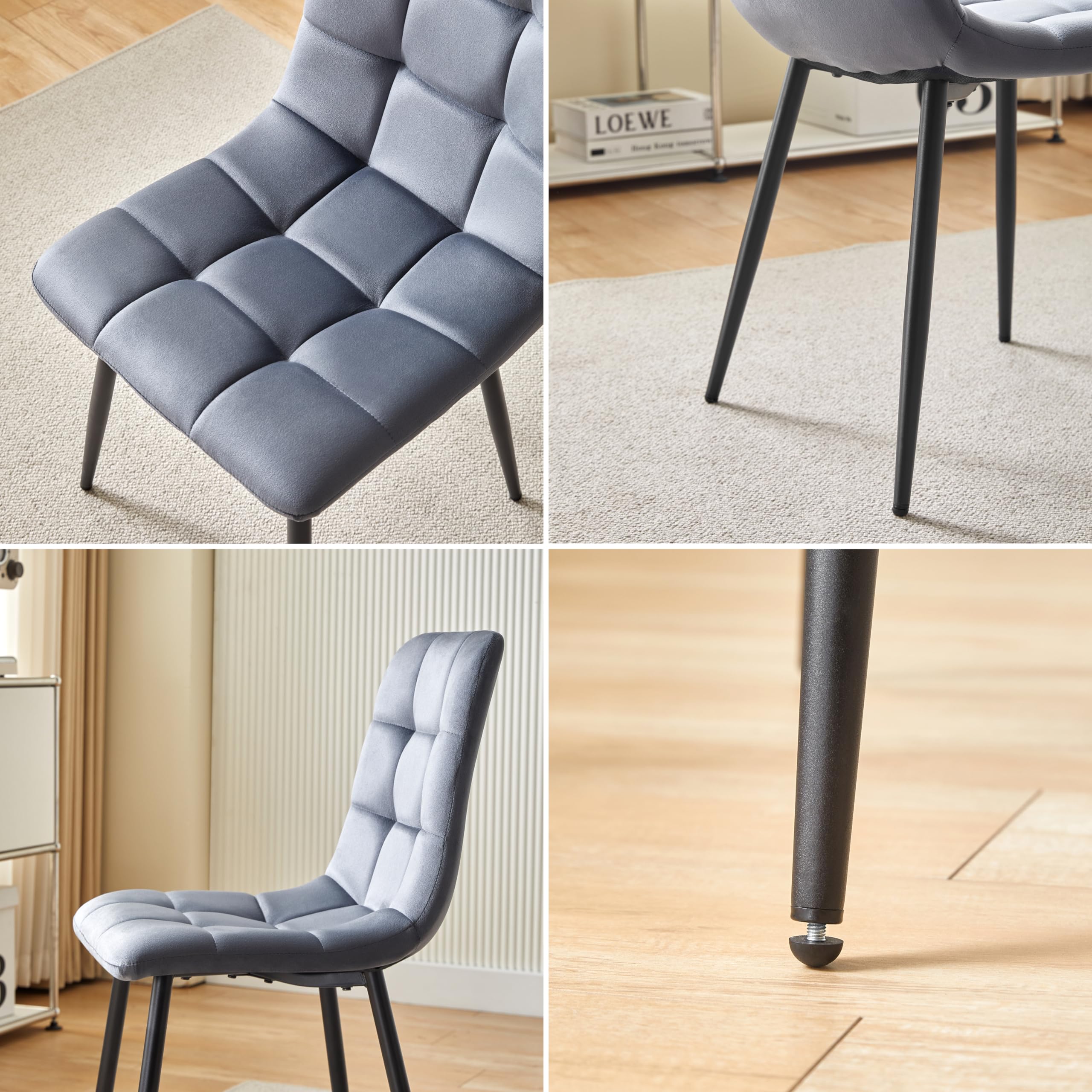 Deuline Esszimmerstühle Essstühle Samtbezug Polsterstuhl Esszimmer Stuhl Milano 4er-Set GRAU 521252