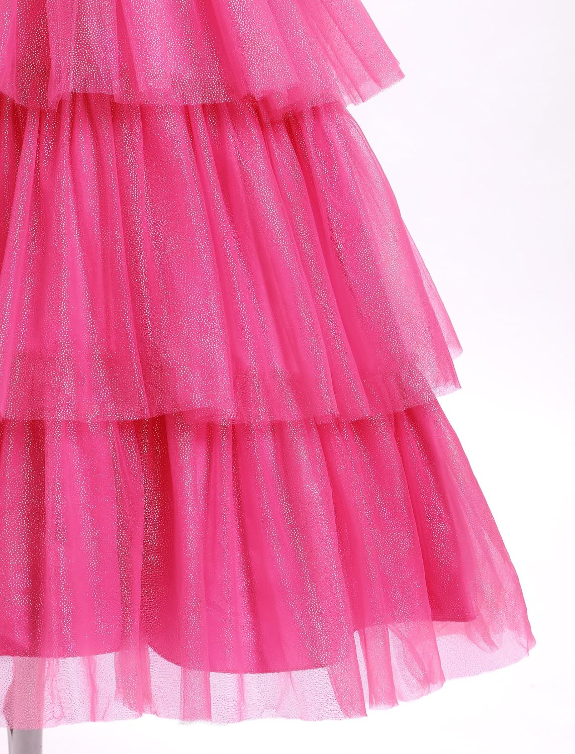 Girls Formal Dress Sleeveless V-Neck Sparkle Bowknot Pearls Tiered Tulle Tutu Dress Party Wedding Flower Girl Dress