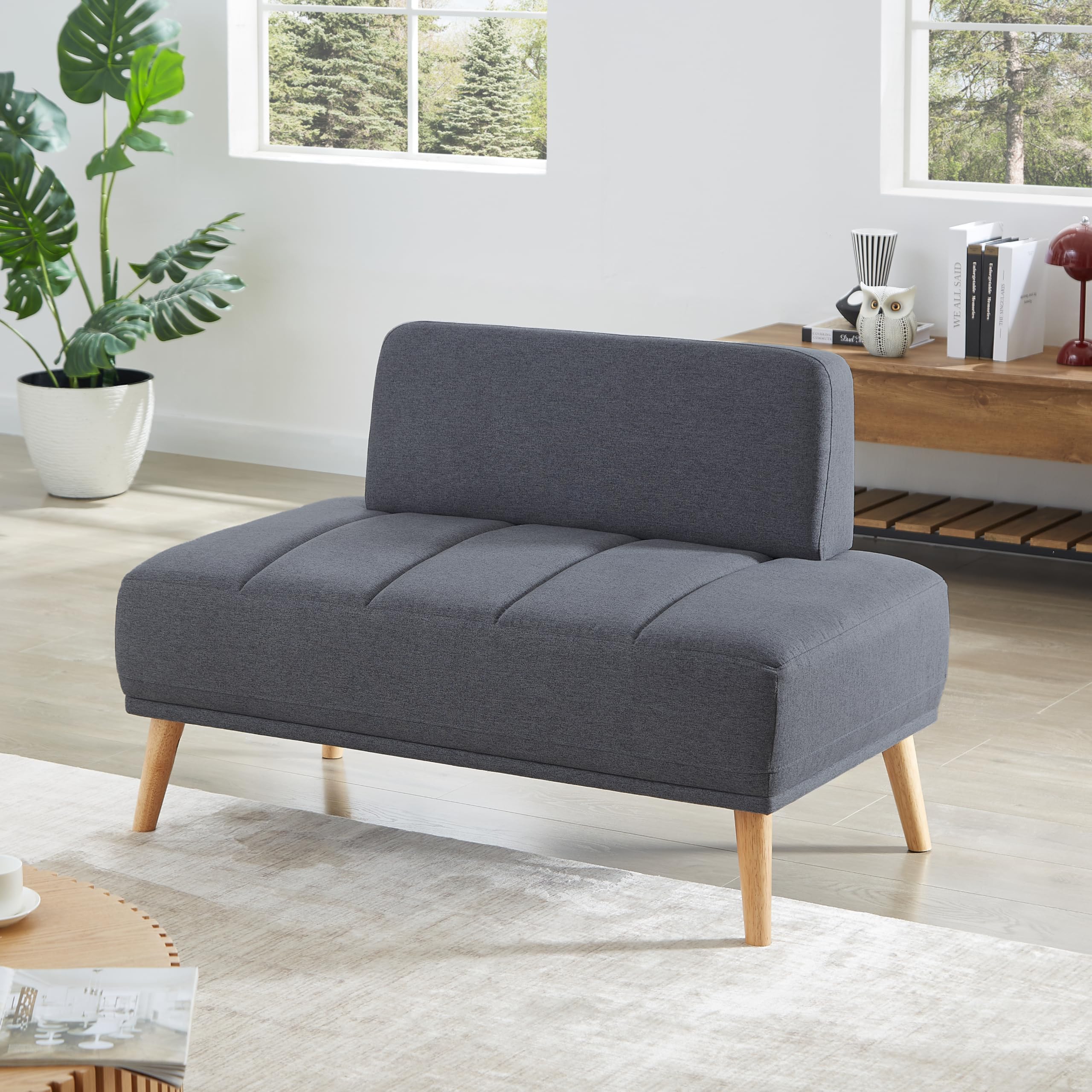 Modern 2 Seater Sofa Couch 45 Wide Cotton Linen Upholstered Loveseat with Gold Wood Legs Multi-Functional Bench for
