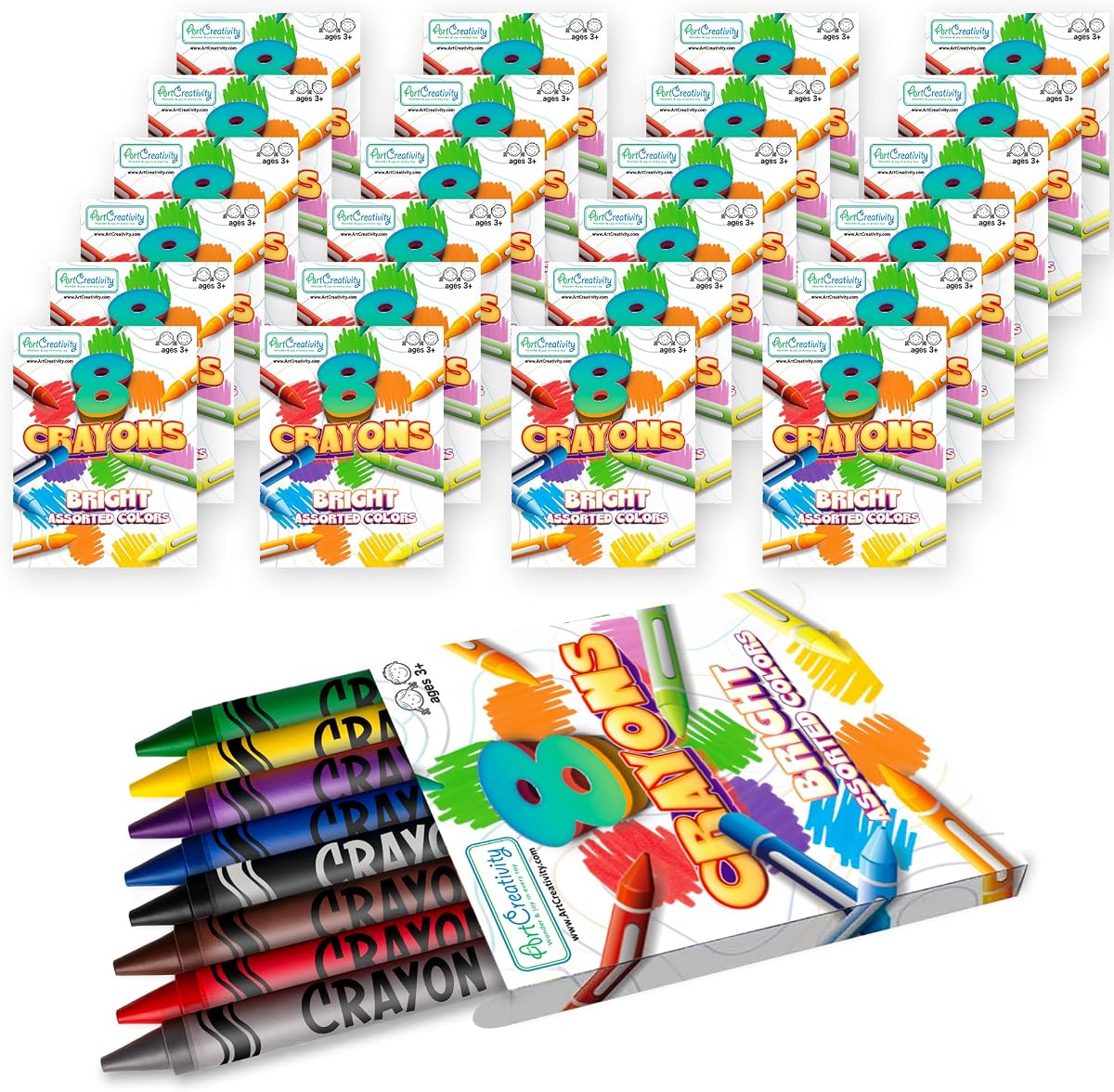 Bulk Crayon Packs, 24 Sets of 8 Packs of Crayons (192 count), Classroom Crayons for Students, Non-Toxic Crayon Party Favors for Kids, Arts & Crafts Supplies 3+