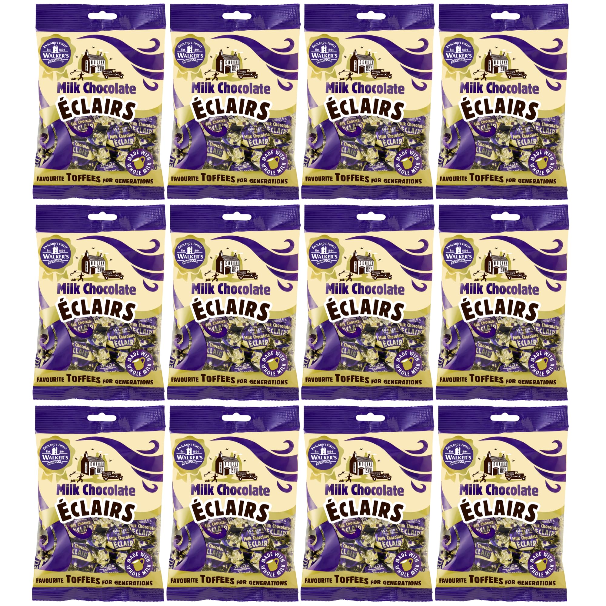 Walkers Nonsuch Milk Chocolate Eclairs 5.29 oz (Pack of 12) - Traditional British Chewy Butter Toffee Candy, Classic English Creamy Toffee Sweets, Imported UK Chocolates Gourmet Gift
