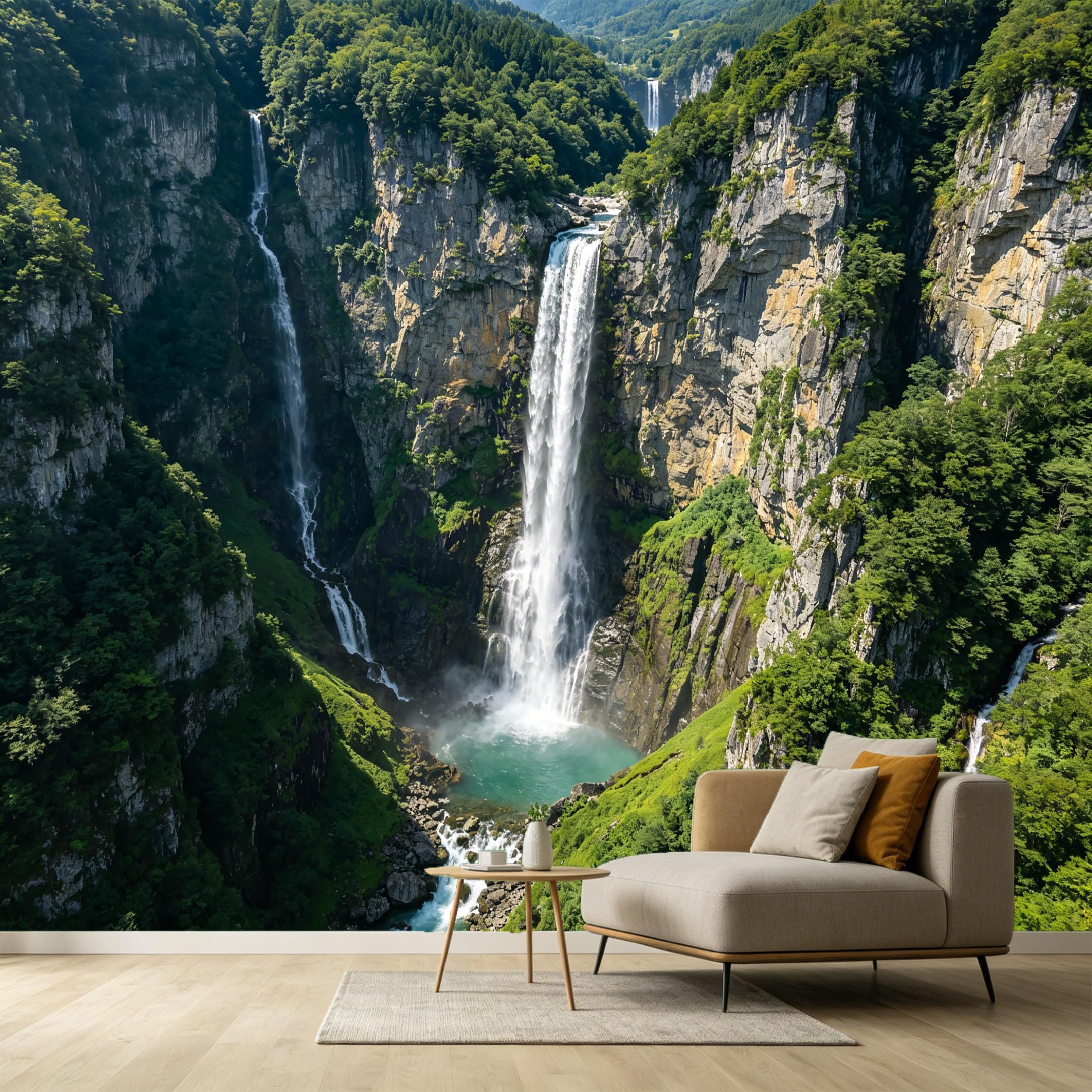 Custom Size Wall Murals Mountain Lake Landscape Waterfall Rock Cliff Scenic Nature SelfAdhesive Wall Fabric Removable Large Wallpaper for Photo Living Room