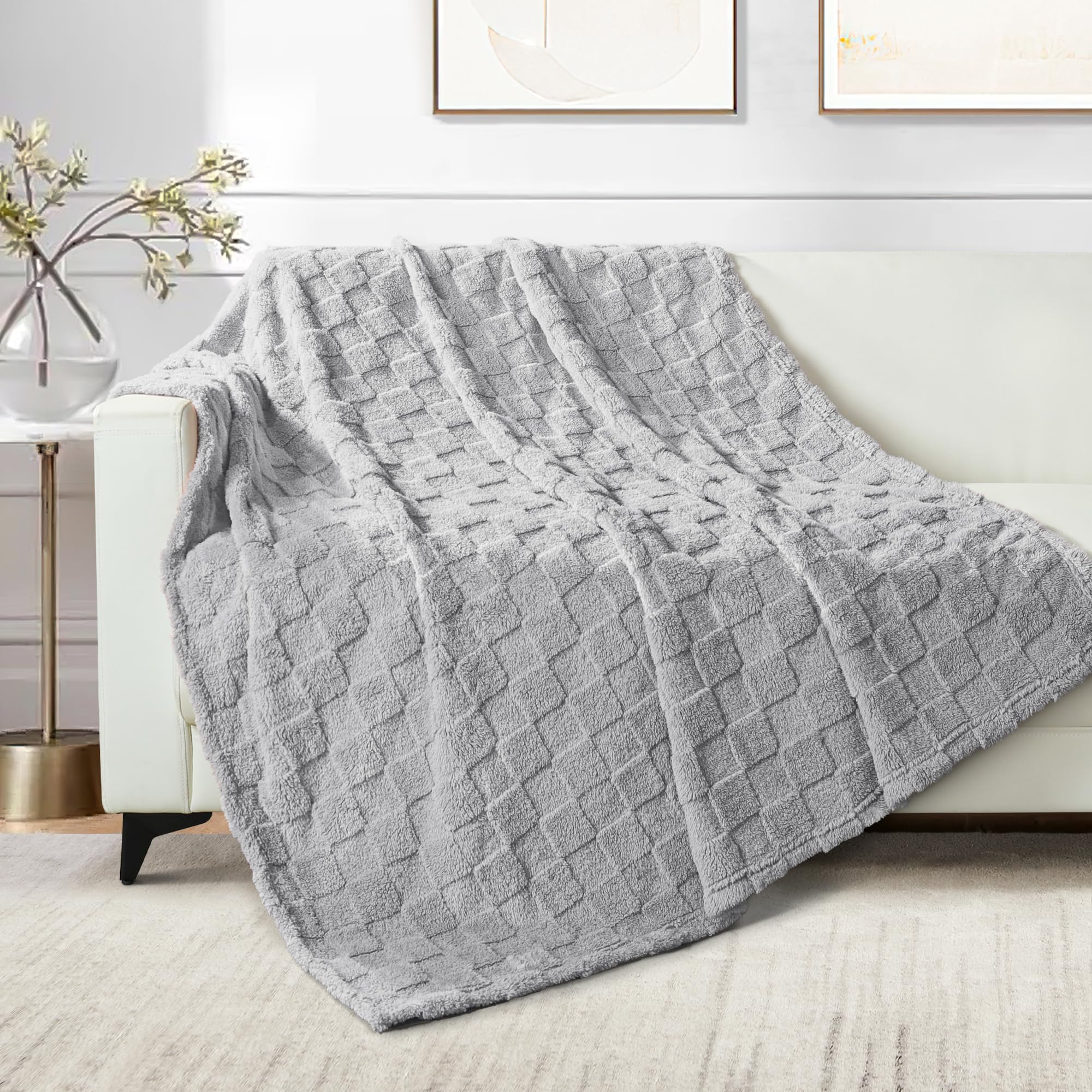 Exclusivo Mezcla Fleece Throw Blanket for Couch,Super Soft and Warm Lightweight Checkered Pattern Blankets for All Seasons 127x152 CM - Image 2