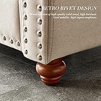 Vista 9 de Moderno juego de sofá de 3 piezas para sala de estar, sofá tapizado de lino con almacenamiento, ribete de cabeza de clavo, marco y patas de madera